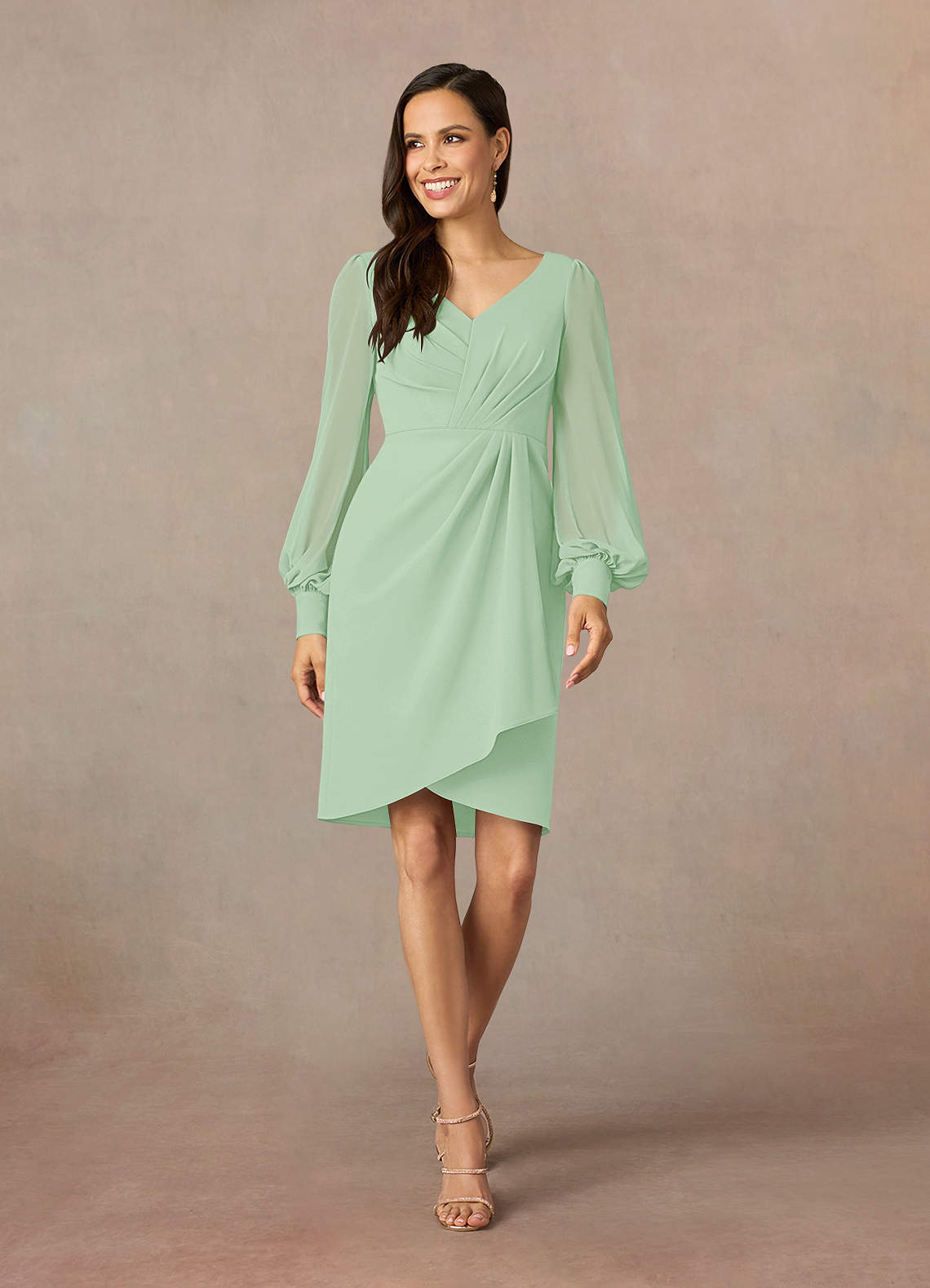 Azazie Karen Mother of the Bride Dresses Dusty Sage Sheath Pleated Stretch Crepe Dress image1