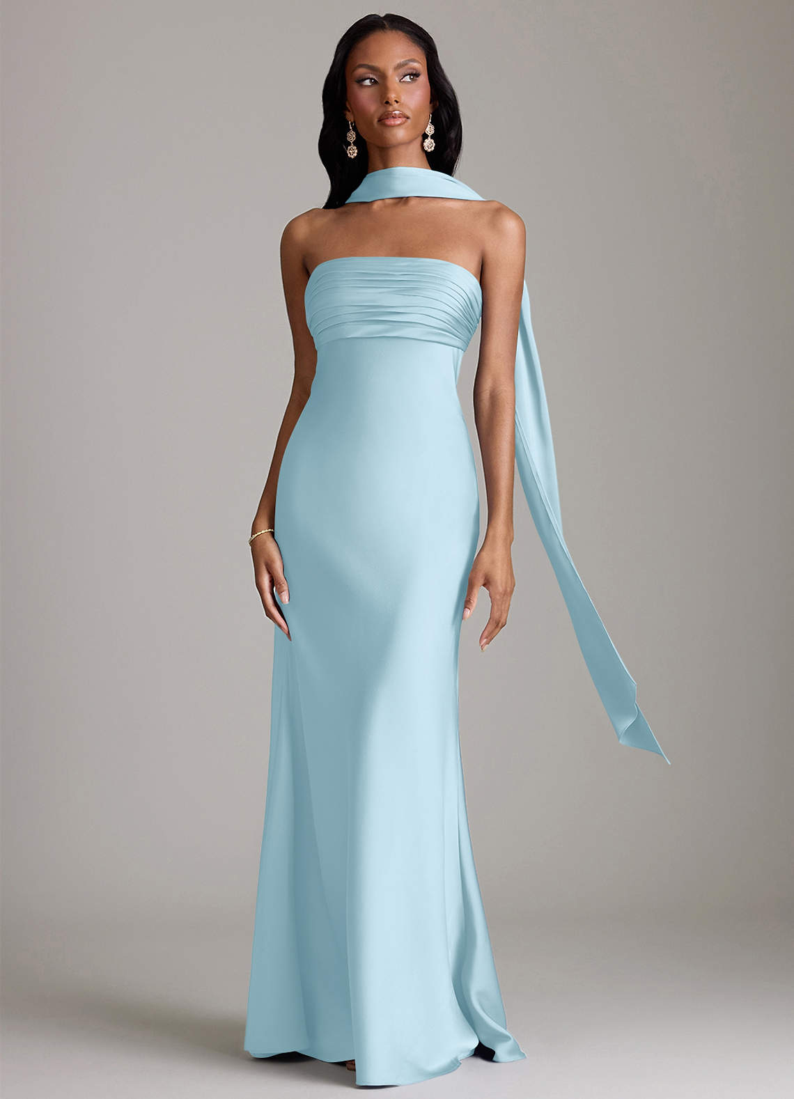 Azazie Saylor Brudtärnklänningar Klä av Sjöjungfru i Stretch Satin Axelbandslös Himmelsblå image8