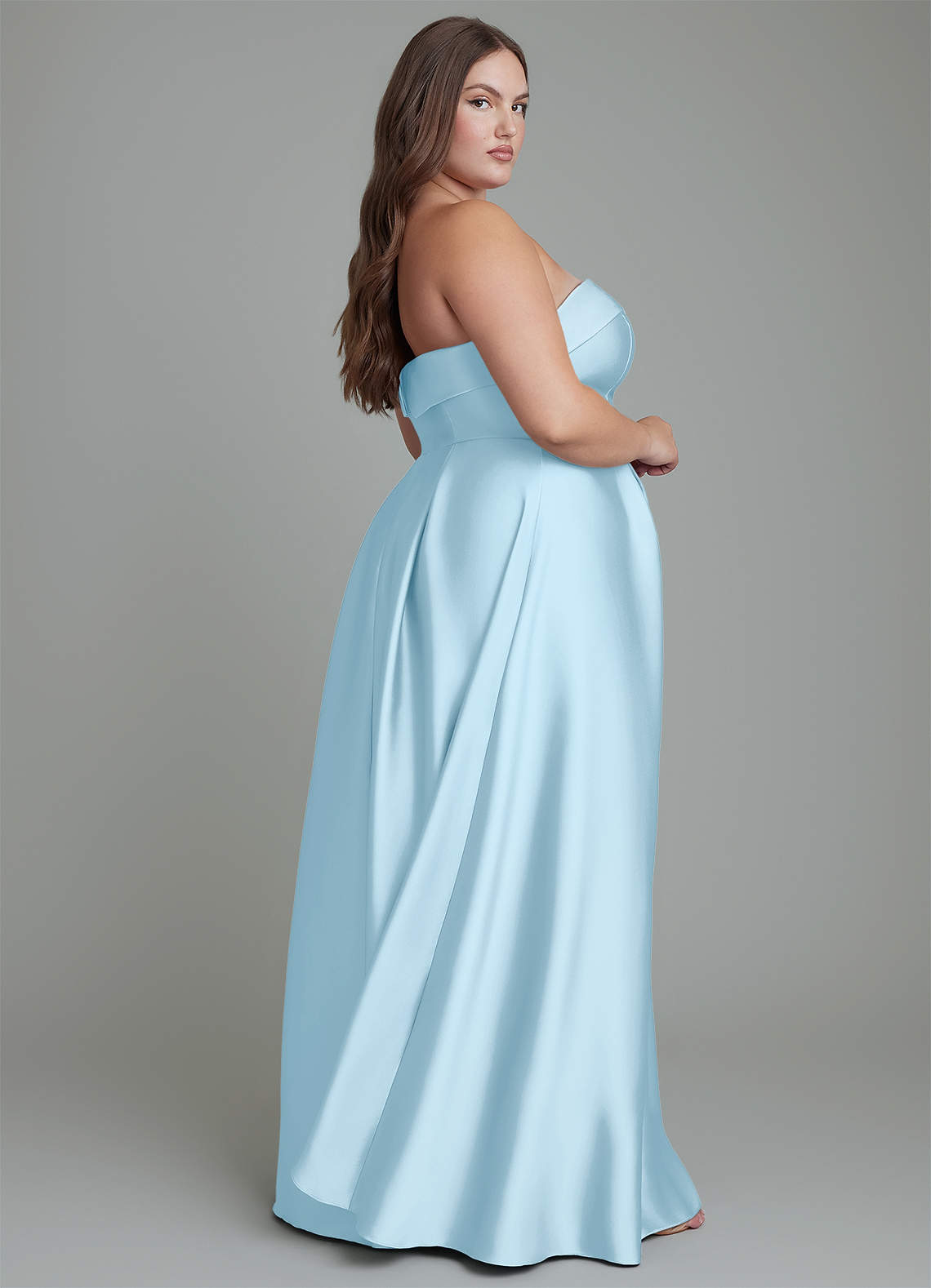 Azazie Lucienne Sky Blue Stretch Satin Bridesmaid Dresses | Azazie