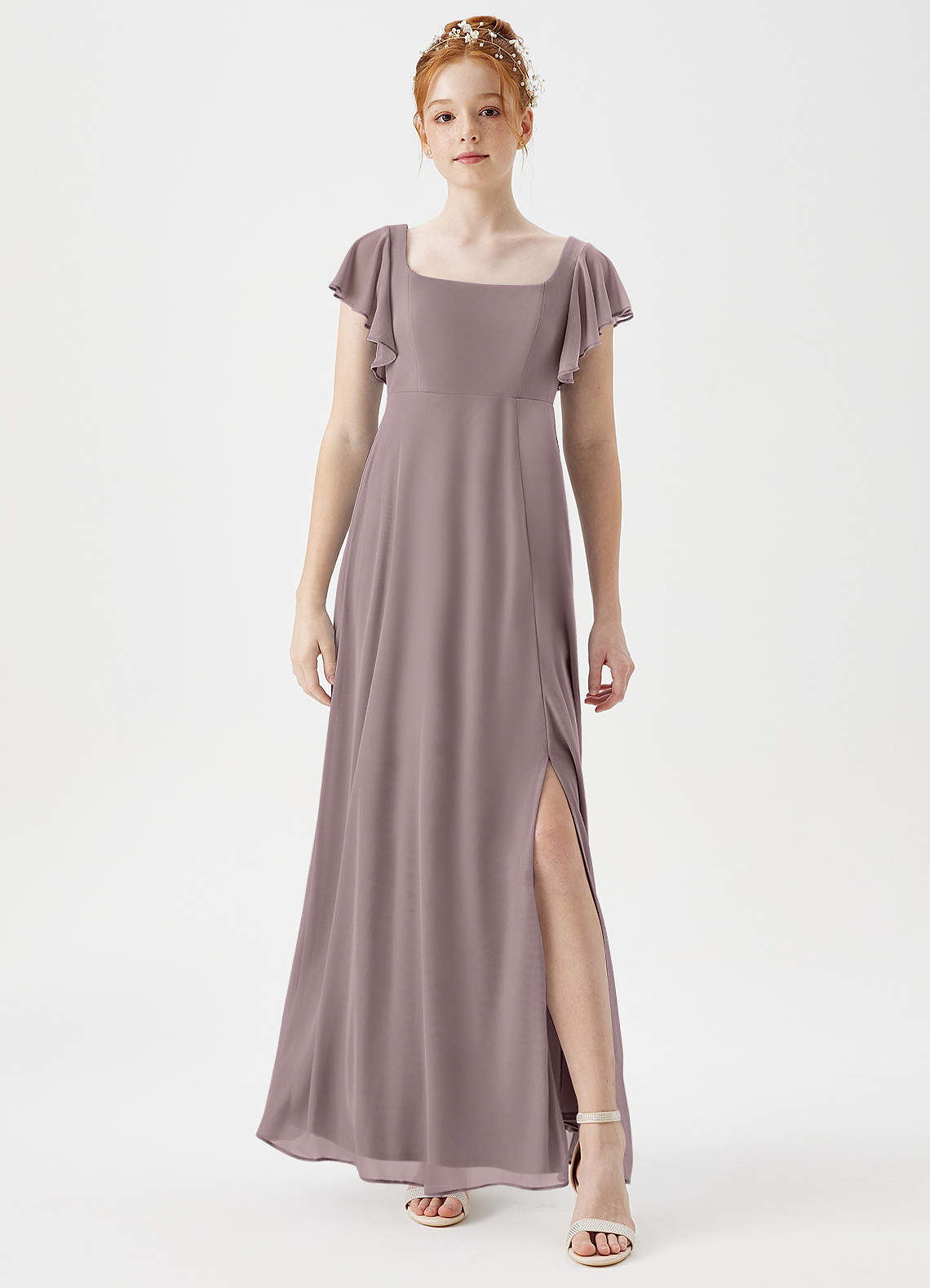 Azazie Bondi Junior Dusk A-Line Side Slit Mesh Dress image1