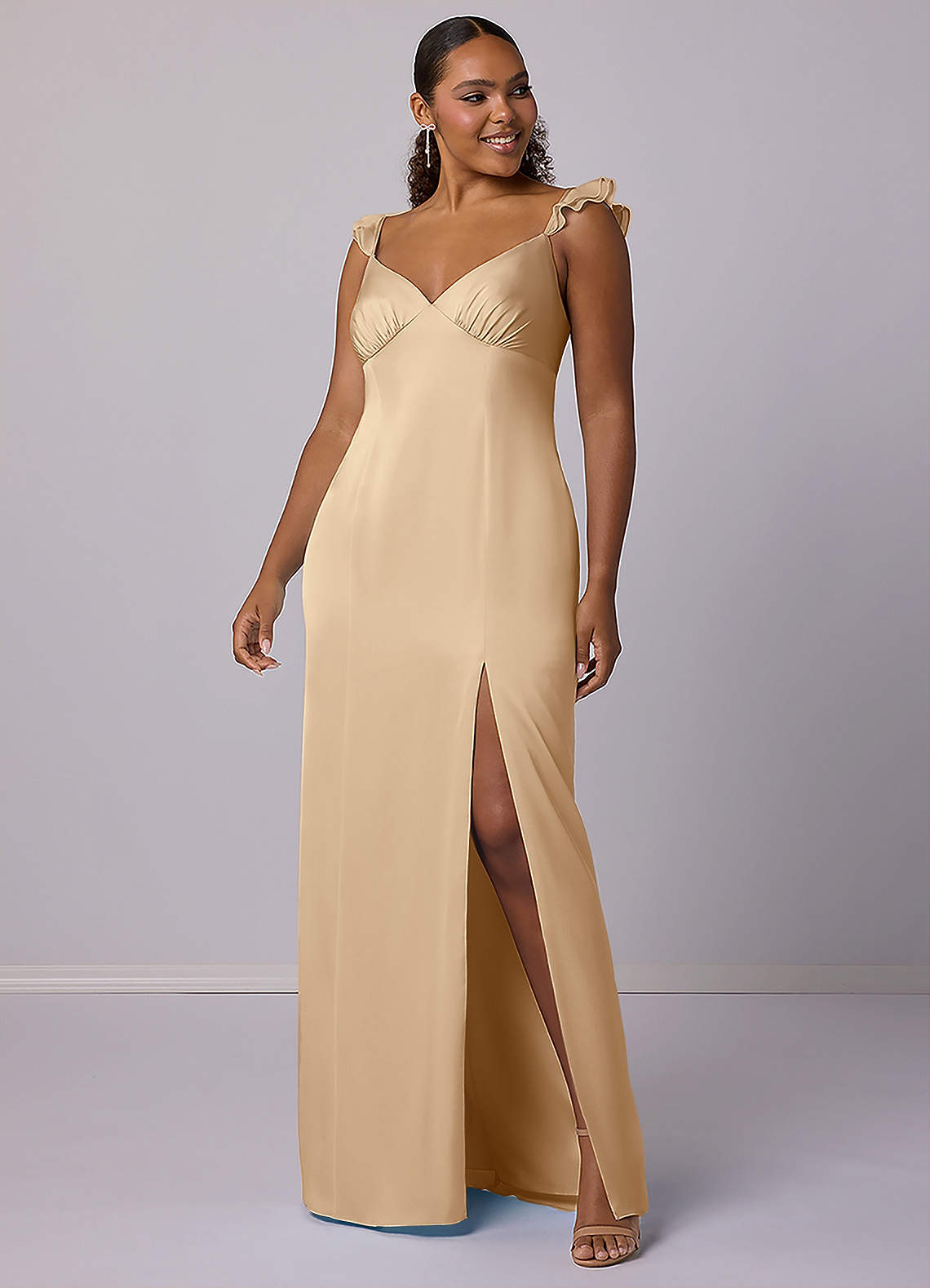 Barbie ♥ Azazie Bridesmaid Dresses Sheath Stretch Satin Floor-Length Dress image5
