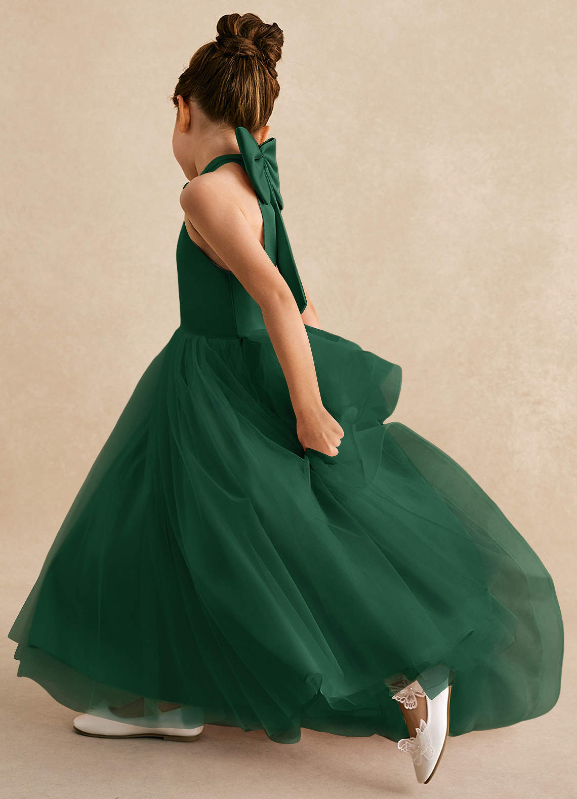 Azazie Bev Flower Girl Dresses Dark Green A-Line Convertible Tulle Dress image6