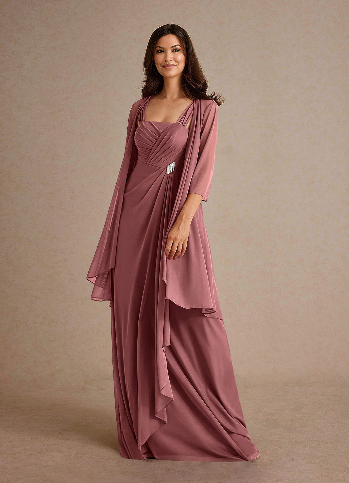 Azazie Clinton Mother of the Bride Dresses Desert Rose A-Line Pleated Mesh Dress image1