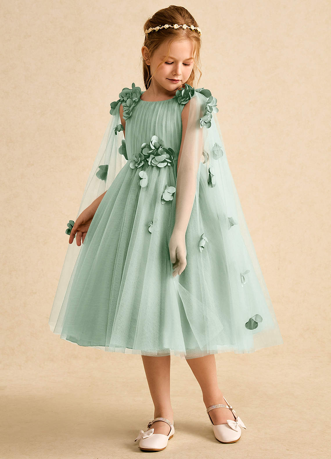 Azazie Staria Blumenmädchenkleider Ballkleid Gestreift Tüll Kleid Agave image4