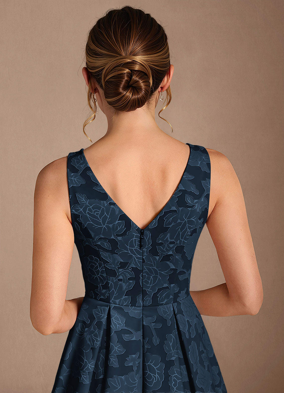 Azazie Fulton Mother of the Bride Dresses Dark Navy A-Line Pleated Floral Burnout Dress image5