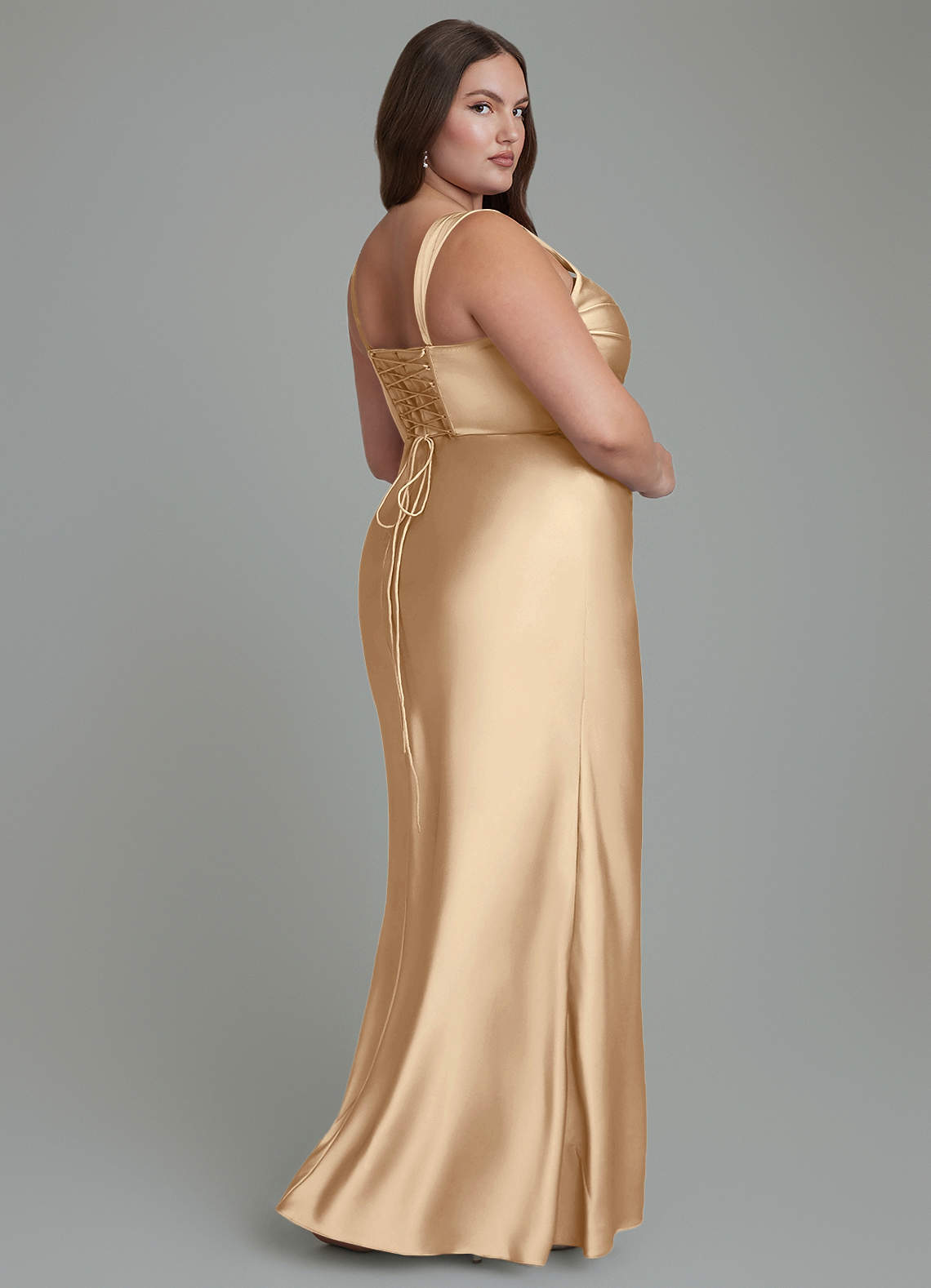 Azazie Agustina Bridesmaid Dresses Champagne Mermaid Corset Stretch Satin Dress image7