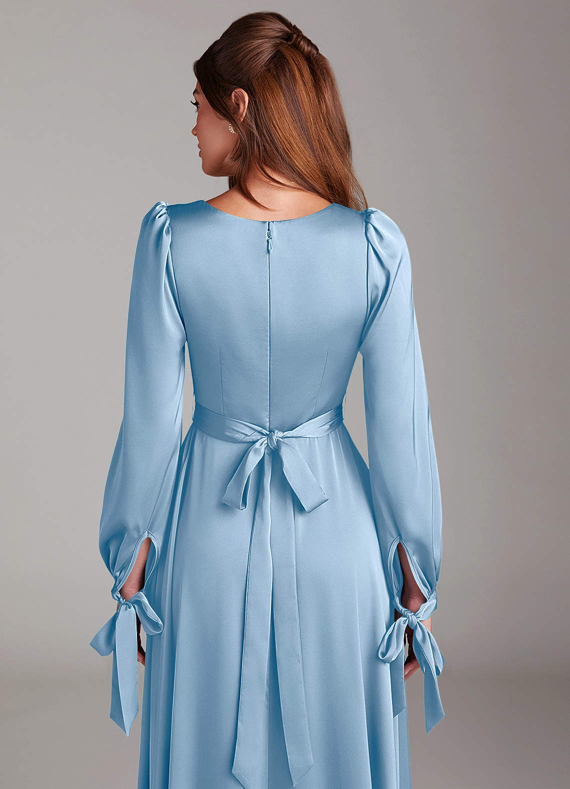 Azazie Leonia Suknie dla druhen Linia A Długi rękaw Satyna elastyczna Do ziemi Sukienka image6