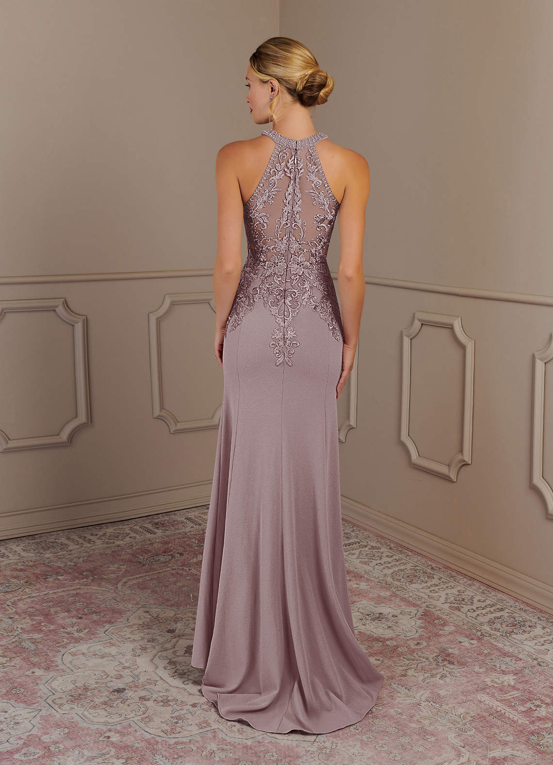 Azazie Tyra Mother of the Bride Dresses Vintage Mauve Mermaid Halter Lace Stretch Crepe Dress image3
