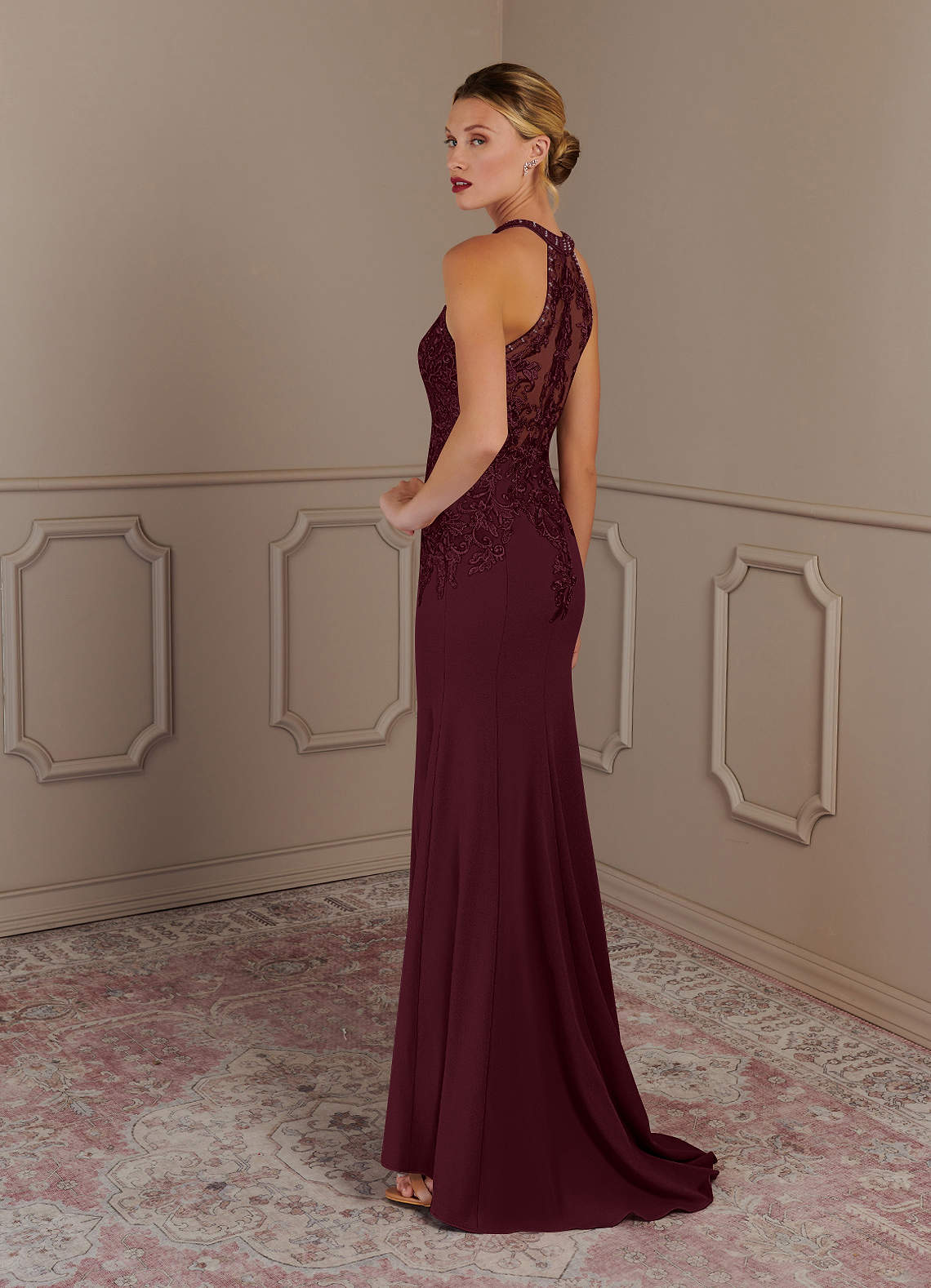 Azazie Tyra Mother of the Bride Dresses Cabernet Mermaid Halter Lace Stretch Crepe Dress image2