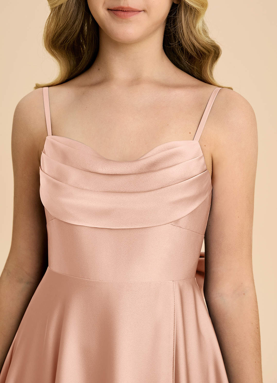 Azazie Bear Junior Rose Gold A-Line Sweetheart Neckline Stretch Satin Dress image7