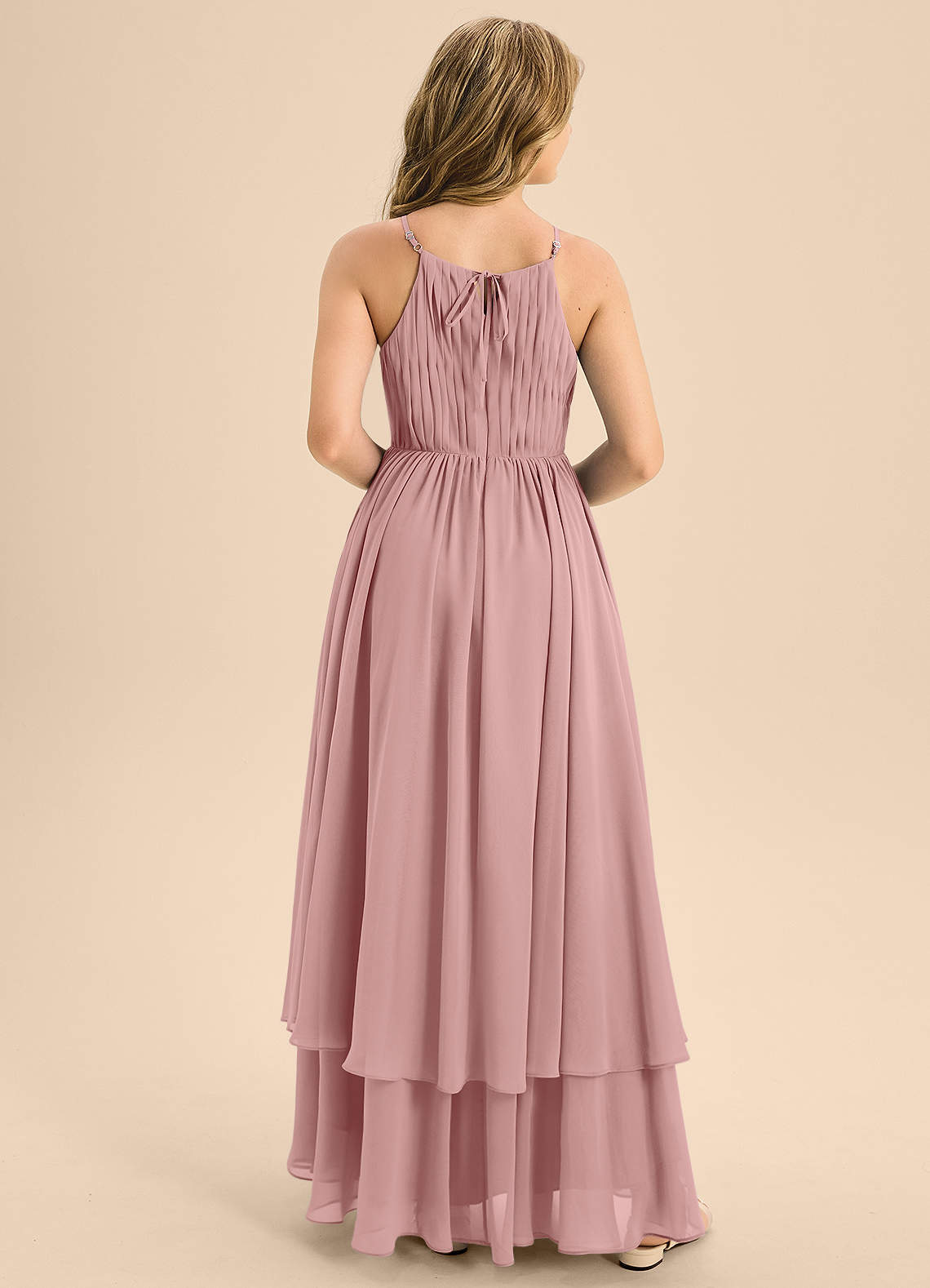 Azazie Elliora Junior A-Linie Plissee Chiffon Kleid Altrosa image1