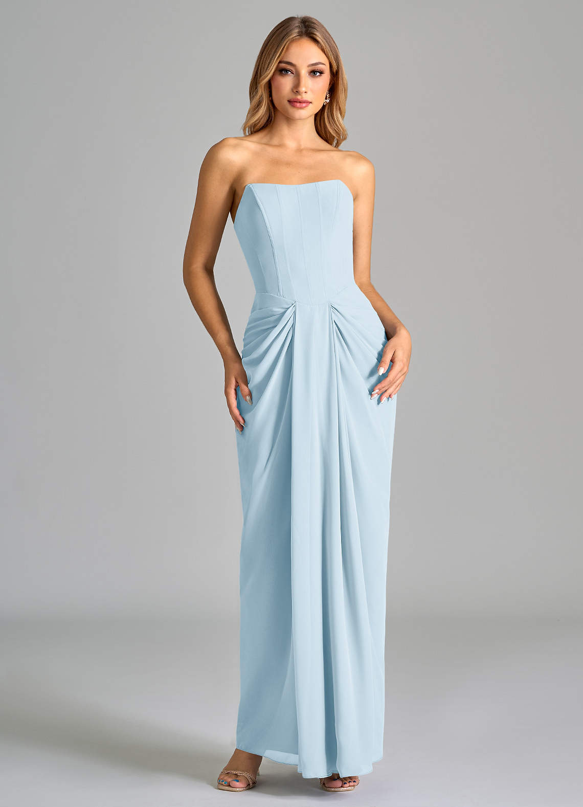 Azazie Anaïs Bridesmaid Dresses Sky Blue Sheath Strapless Chiffon Dress image1