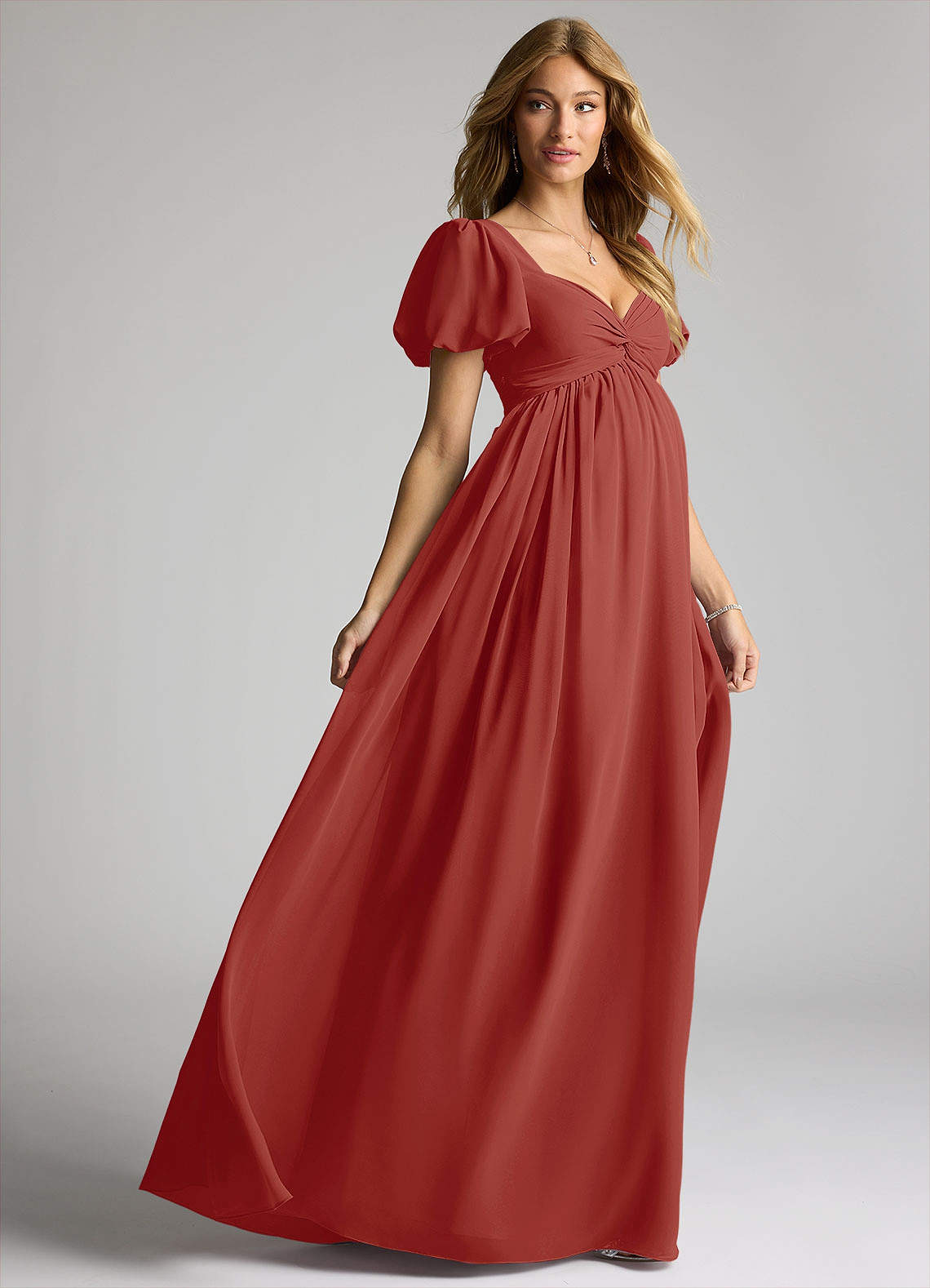 Azazie Madisynn vestidos de dama de honor de maternidad Vestido de Lazo Hasta el suelo Gasa image3