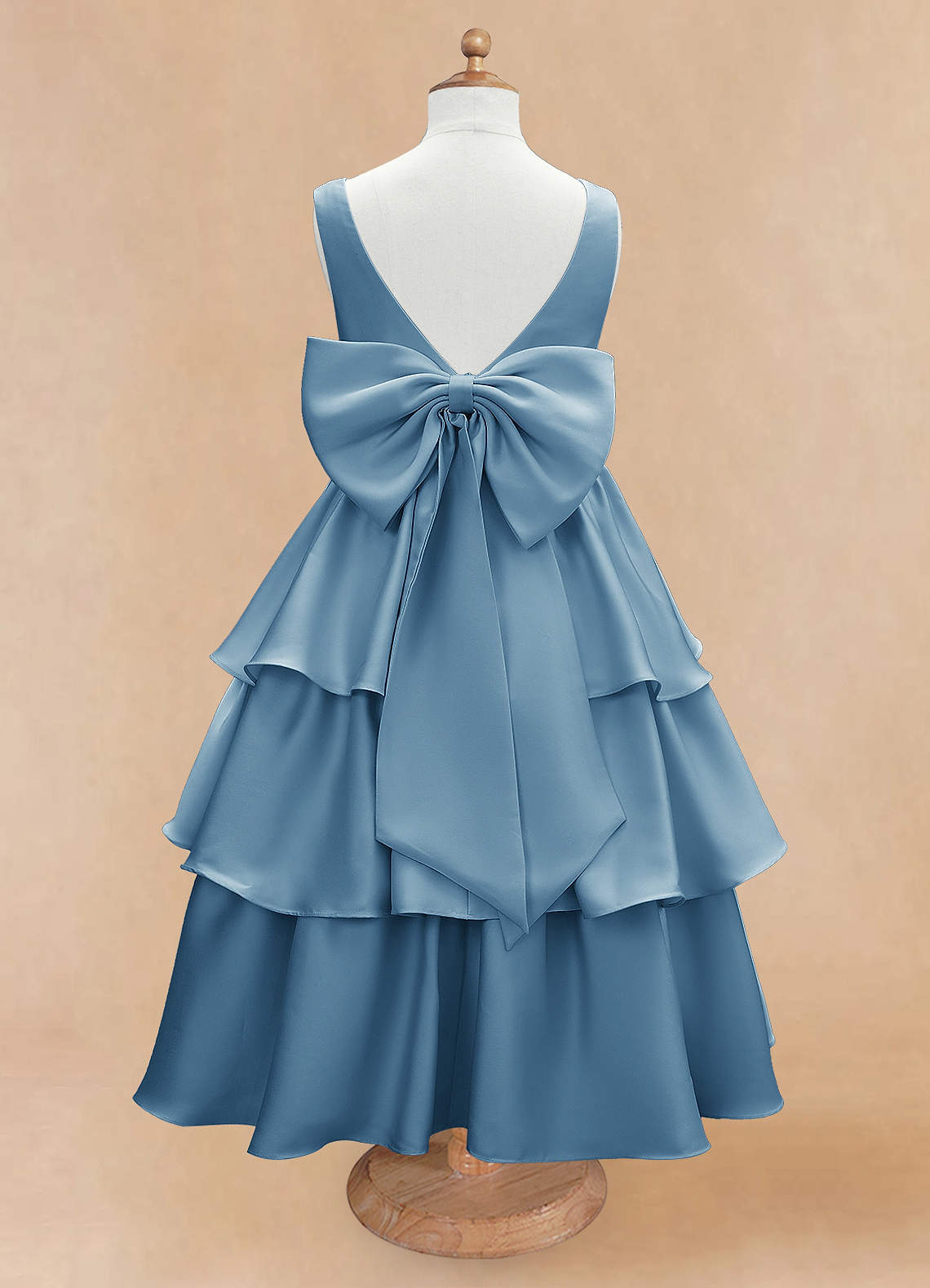 Azazie Margie Flower Girl Dresses Steel Blue A-Line Bow Stretch Satin Dress image3