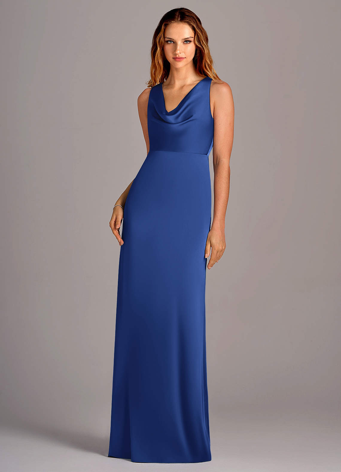Azazie Wrenlee Bridesmaid Dresses Royal Blue A-Line Stretch Satin Dress image1