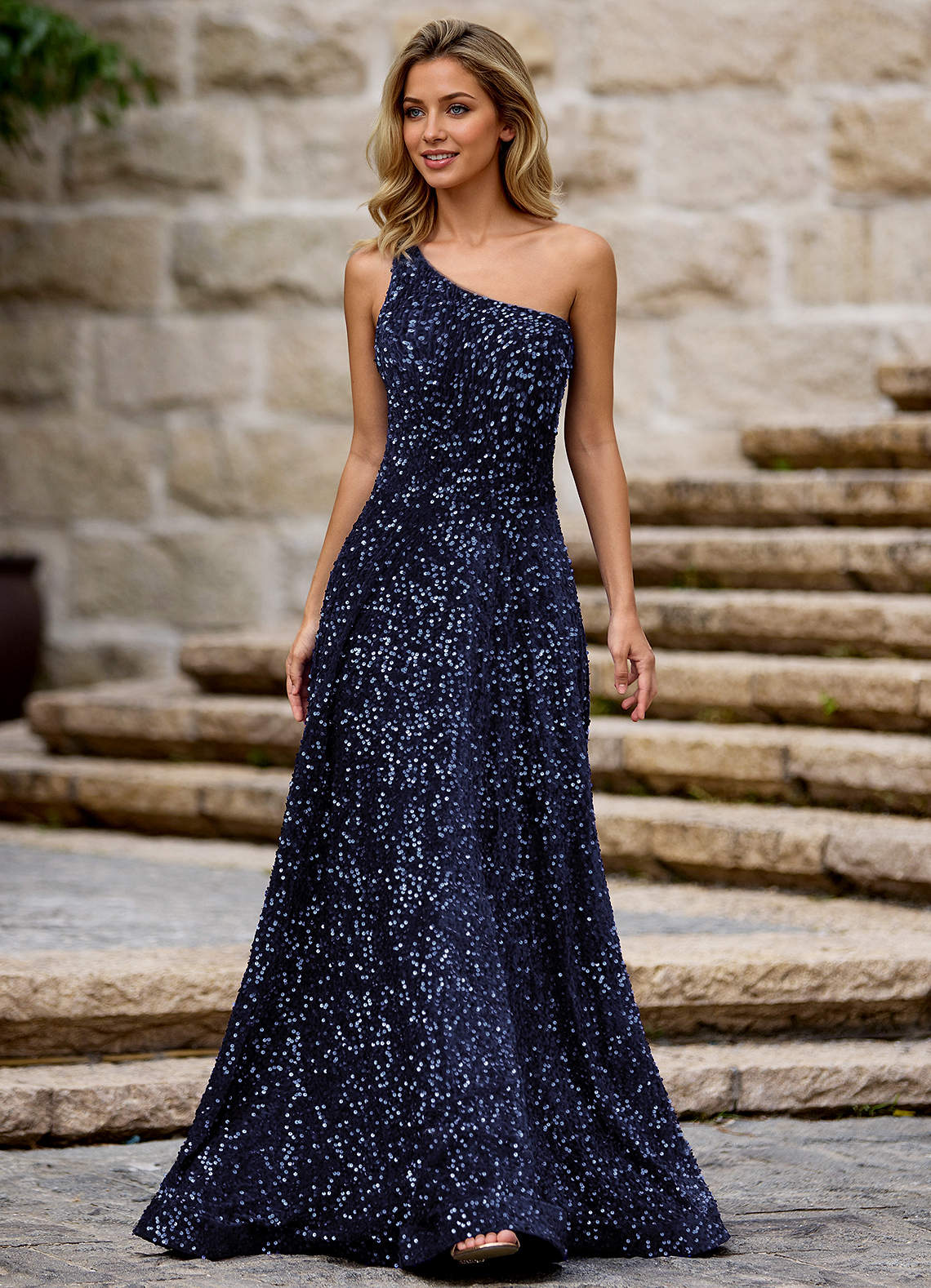navy blue dress with sequins Lace-Up Sequin Mermaid Prom Flaunt your flair for the dramatic in this statuesque sequined gown with an off LONG NAVY BLUE DRESS WITH