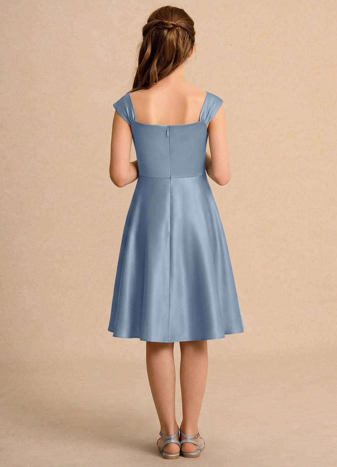 dusty blue dress knee length Azazie Budle Girls Formal A-Line Pleated Matte Satin The cap sleeves add Color:Peak Green short knee length dusty blue dress Blue Ella Black Cargo Dress
