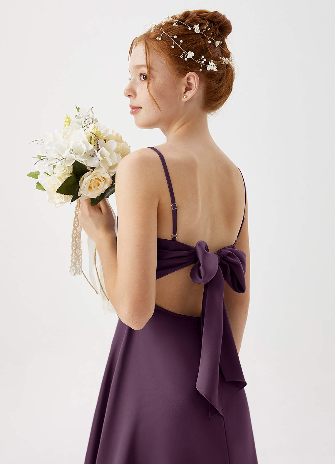 Azazie Shale Junior Plum A-Line Stretch Satin Dress image1