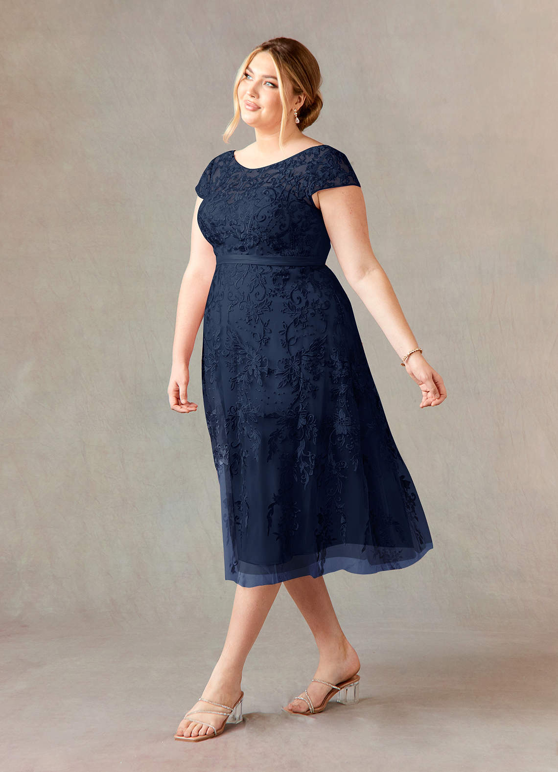 Azazie Sanna Mother of the Bride Dresses Dark Navy A-Line Scoop Lace Tulle Dress image8