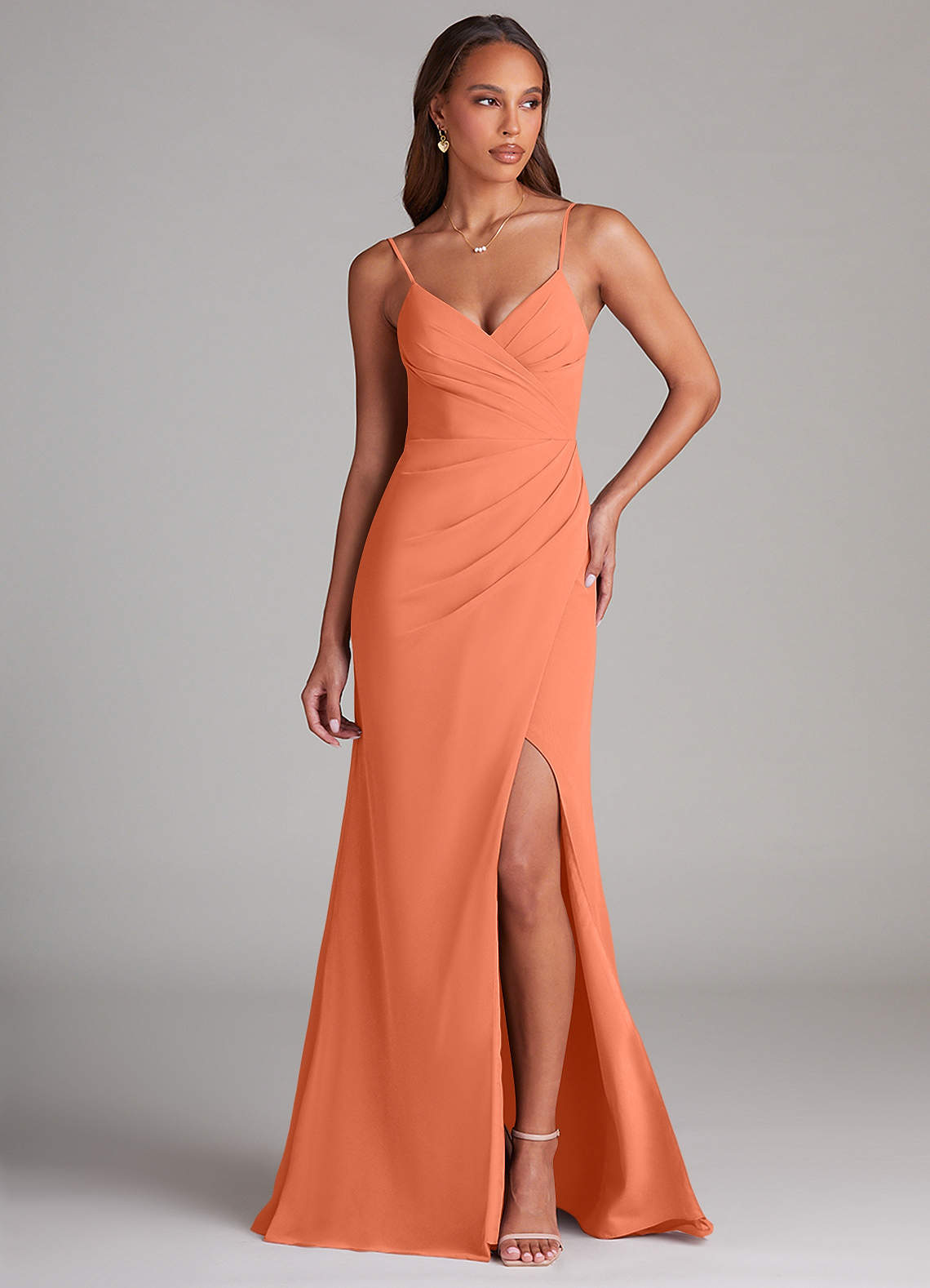 Azazie Maci Bridesmaid Dresses Sunset Sheath Pleated Chiffon Dress image1