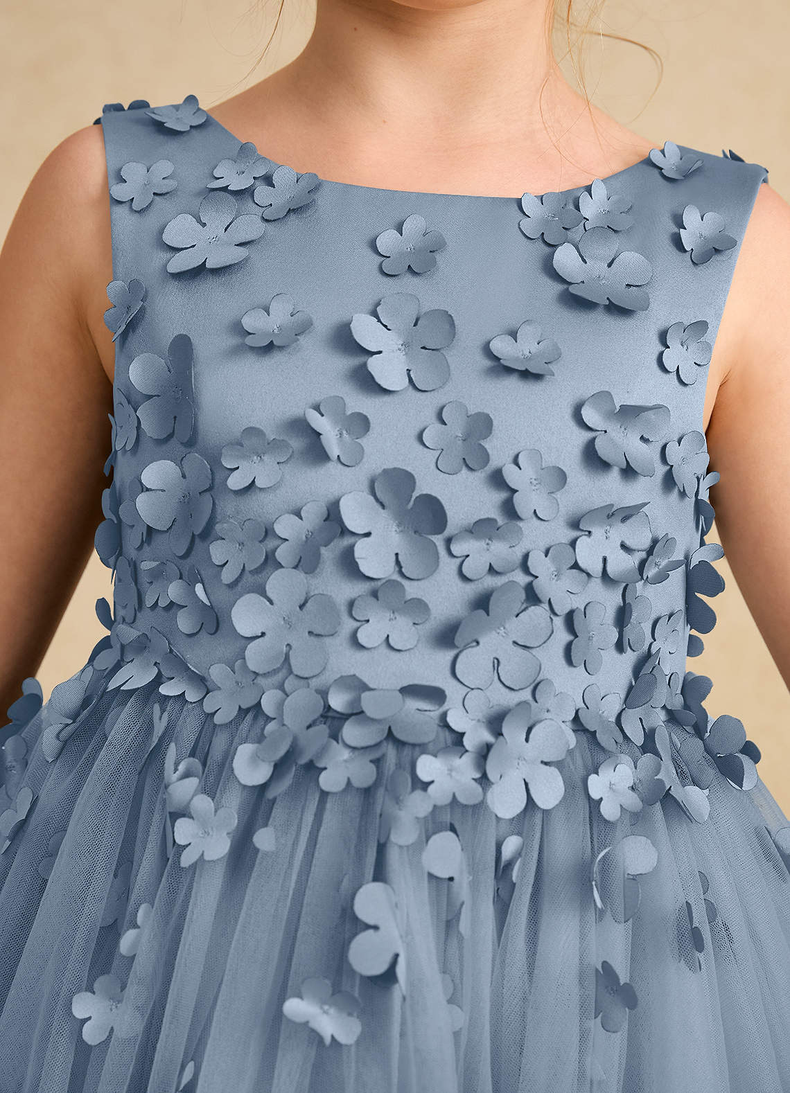 Azazie Lana Flower Girl Dresses Dusty Blue A-Line Sleeveless Matte Satin Dress image5