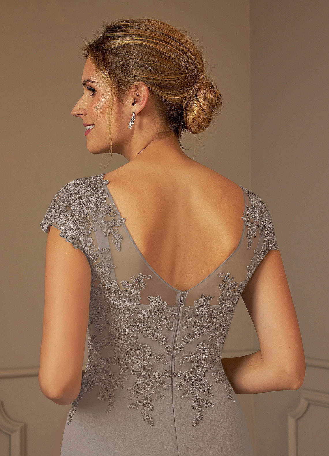 Azazie Terrano Mother of the Bride Dresses Taupe A-Line Scoop Lace Dress image4