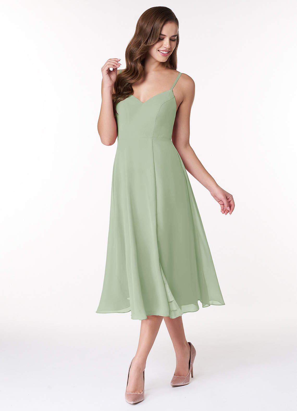 Azazie Clarissa Bridesmaid Dresses Dusty Sage A-Line V-Neck Chiffon Dress image3