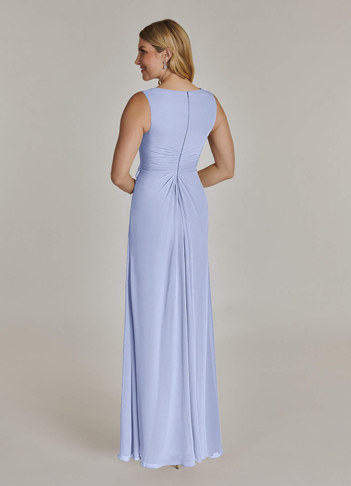 Azazie Manuella At-home Try On Dresses Cabernet A-Line V-Neck Pleated Chiffon Dress image5