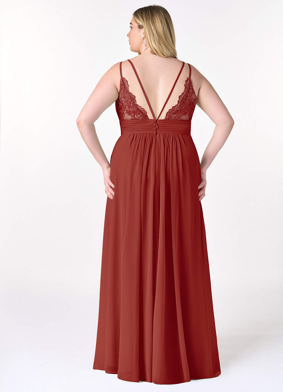 Azazie Maren Allure Bridesmaid Dresses Terracotta A-Line V-Neck Lace Chiffon Dress image6