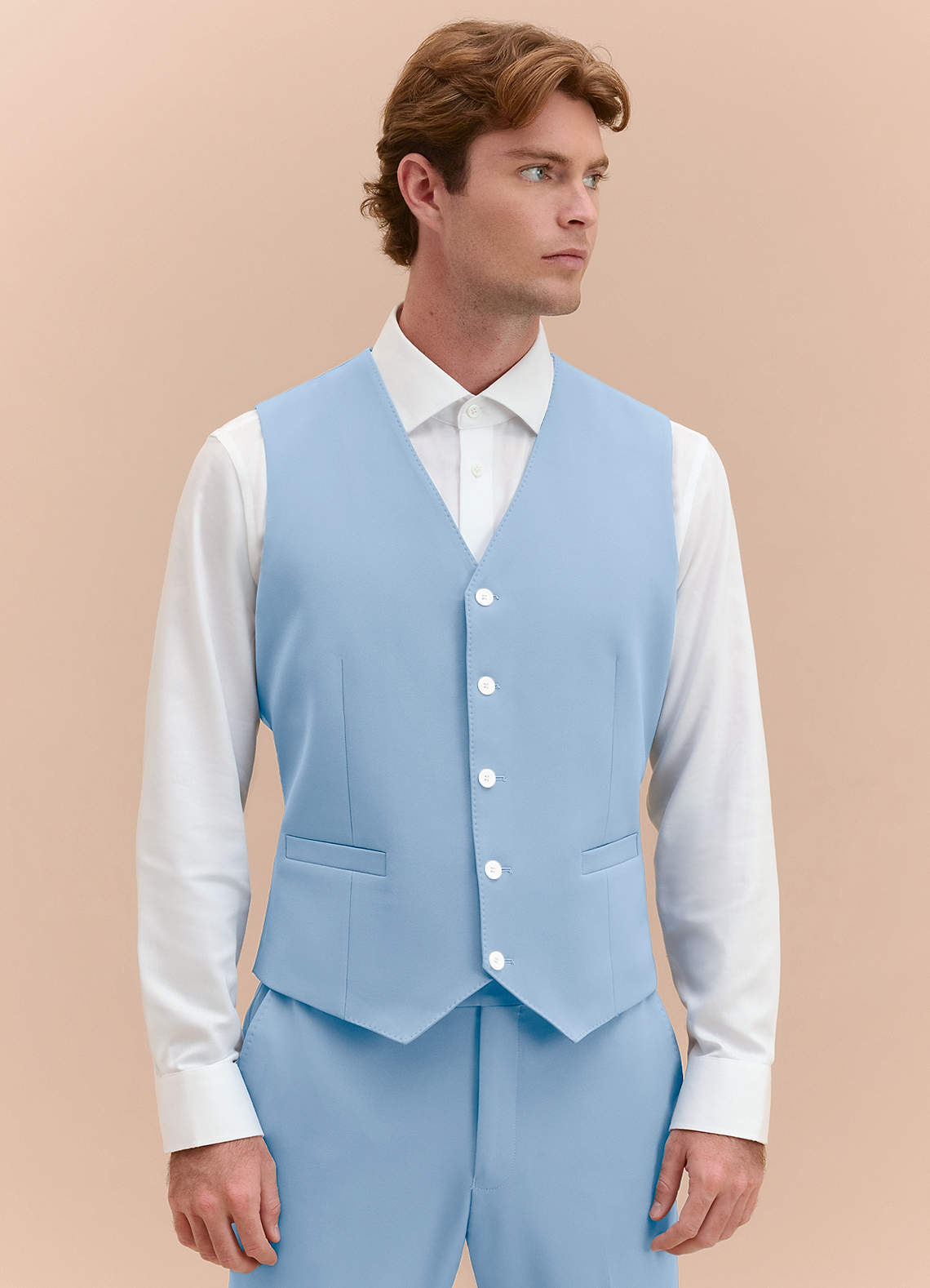 front James Sky Blue Structured Stretch Suit Vest