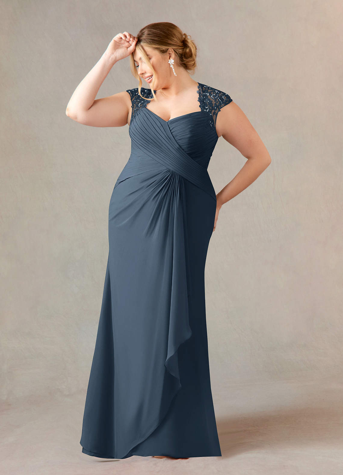 Azazie Birdie Neptune A-Line Queen Anne Sequins Chiffon Dress