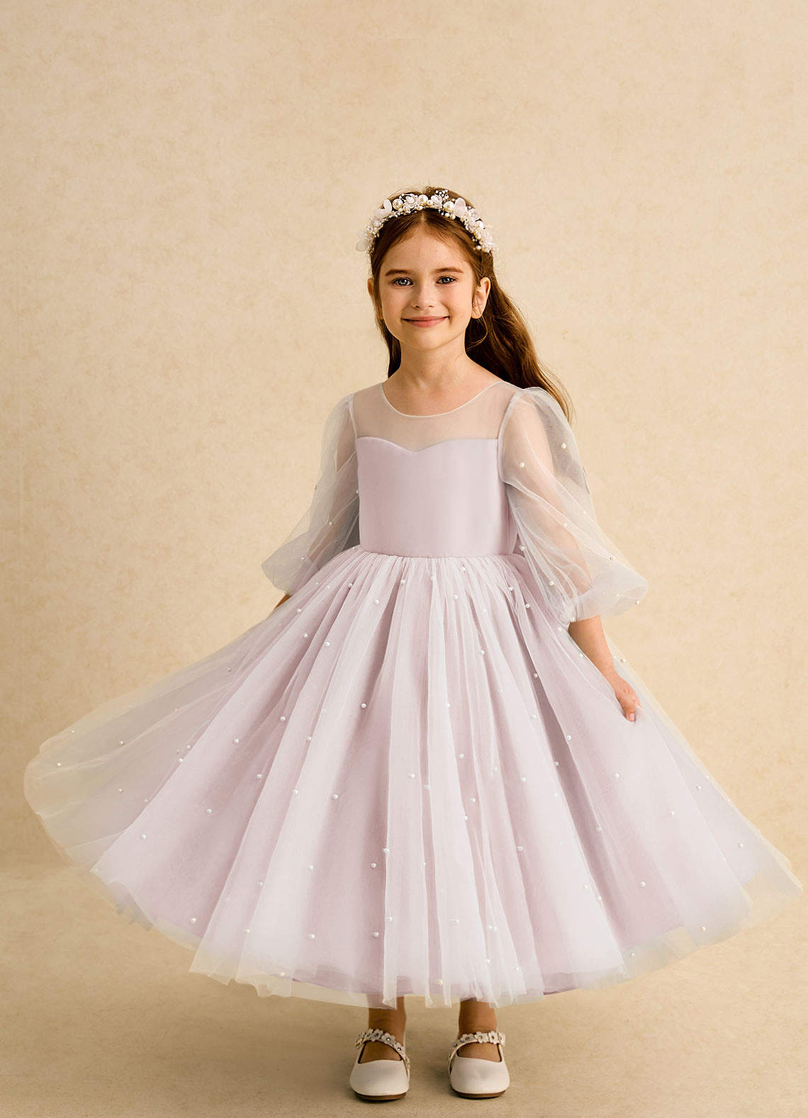 Azazie Trudy Flower Girl Dresses Blushing Pink Ball-Gown Sweetheart Neckline Tulle Dress image4
