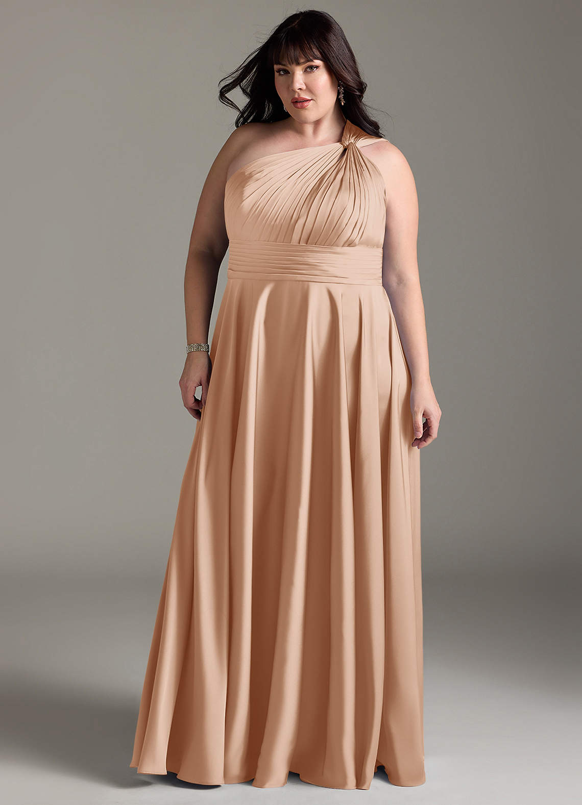 Azazie Charlize Bridesmaid Dresses English Rose A-Line One Shoulder Stretch Satin Dress image12