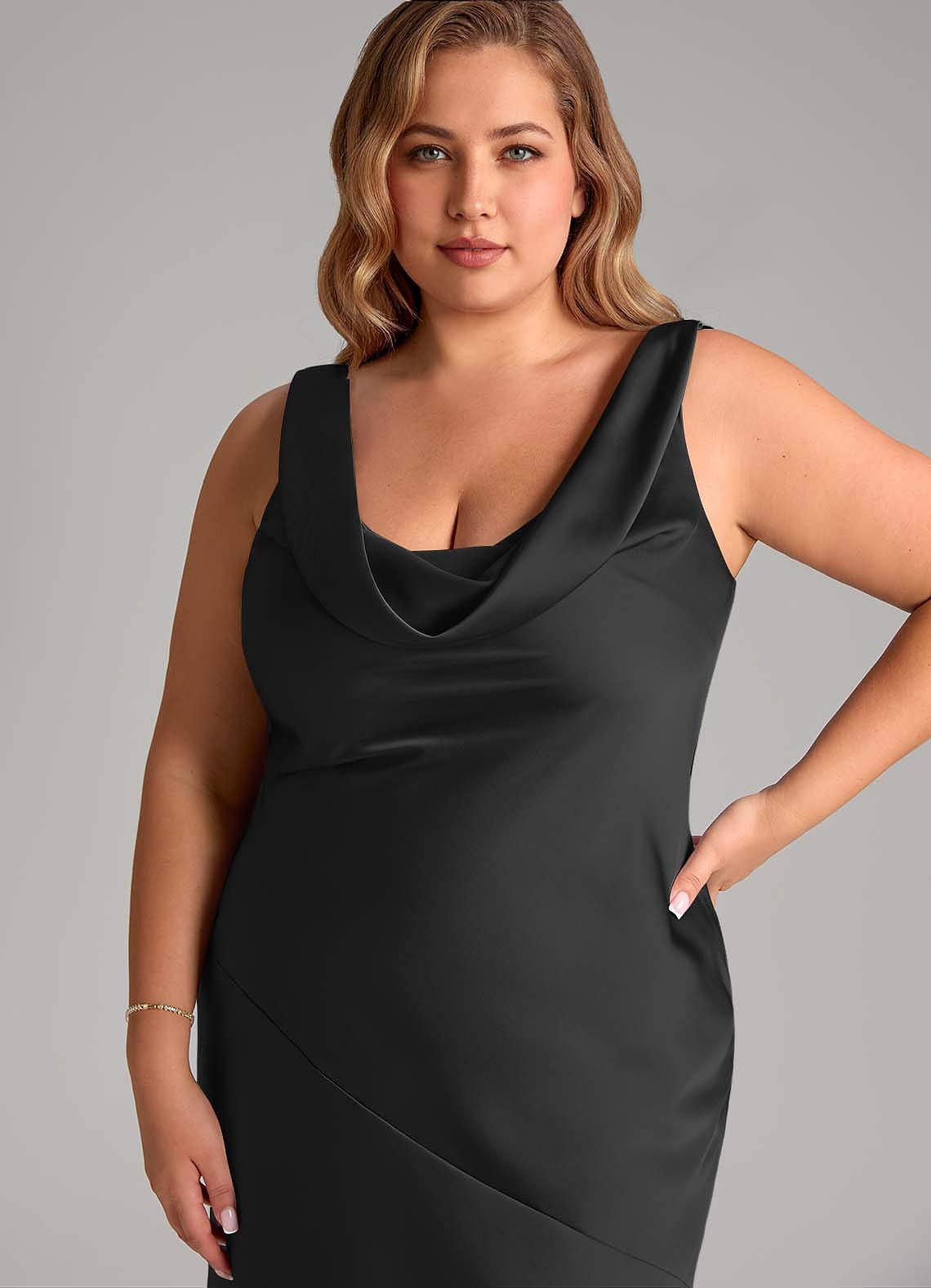 Azazie Rylina Bridesmaid Dresses Black Mermaid Stretch Satin Dress image10