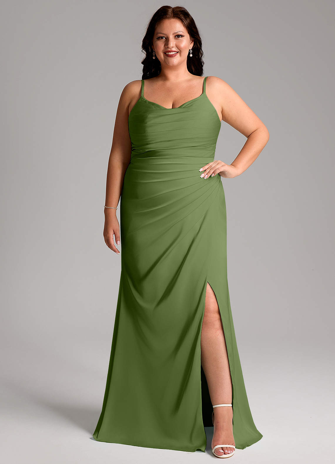 Azazie Deandra Brautjungfernkleider Meerjungfrau-Linie Plissee Stretch-Satin Kleid Wacholder image1