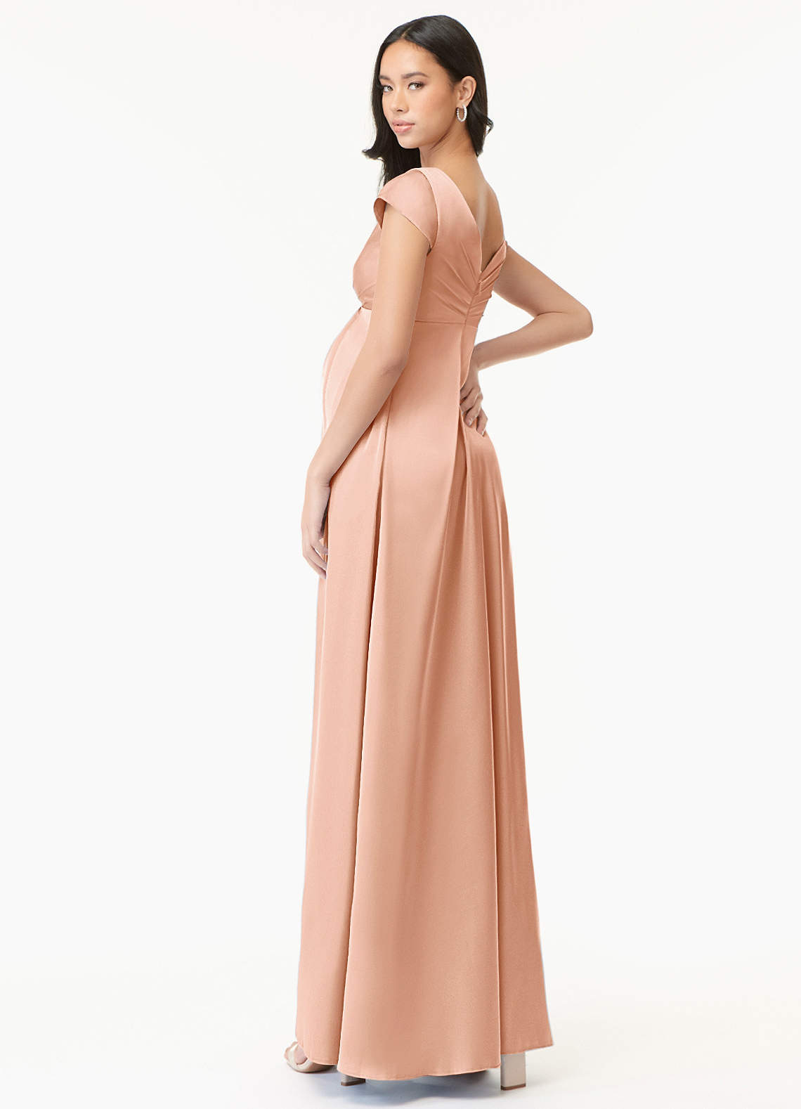 Azazie Allessia vestidos de dama de honor de maternidad Vestido de Corte en A Plisado Hasta el suelo Satén Elástico image3