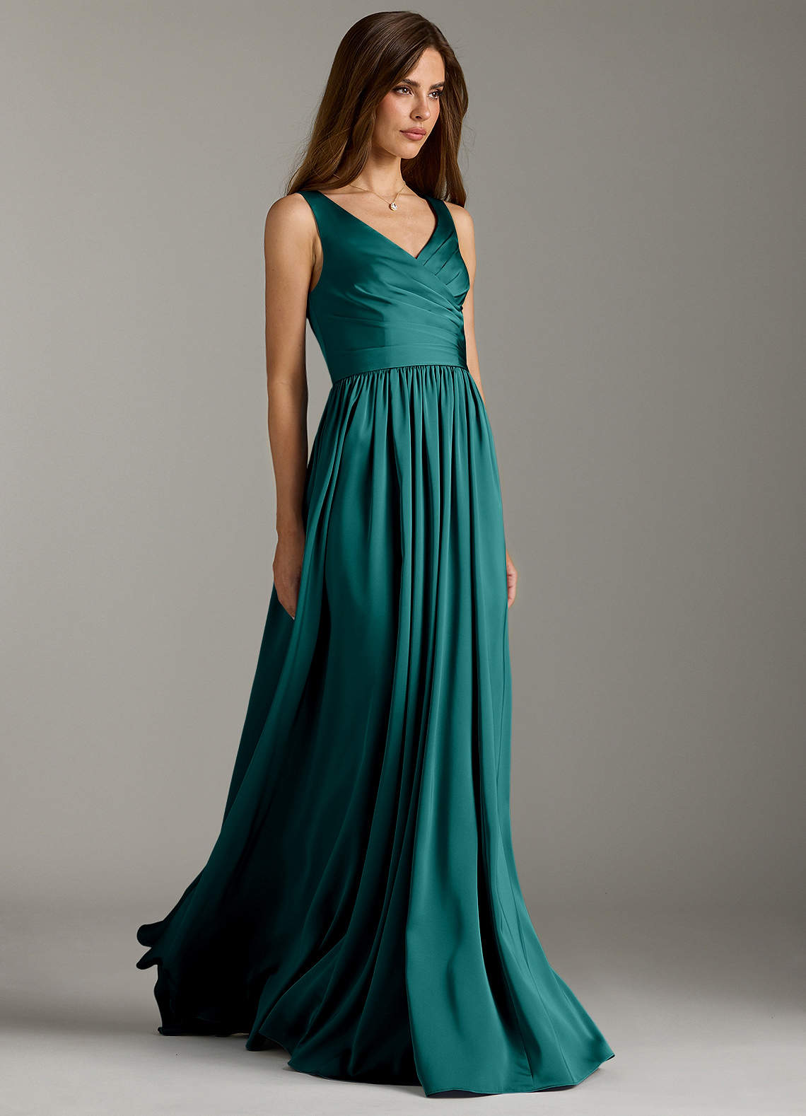 Azazie Keyla Brautjungfernkleider A-Linie Plissee Stretch-Satin Kleid Pfau image1