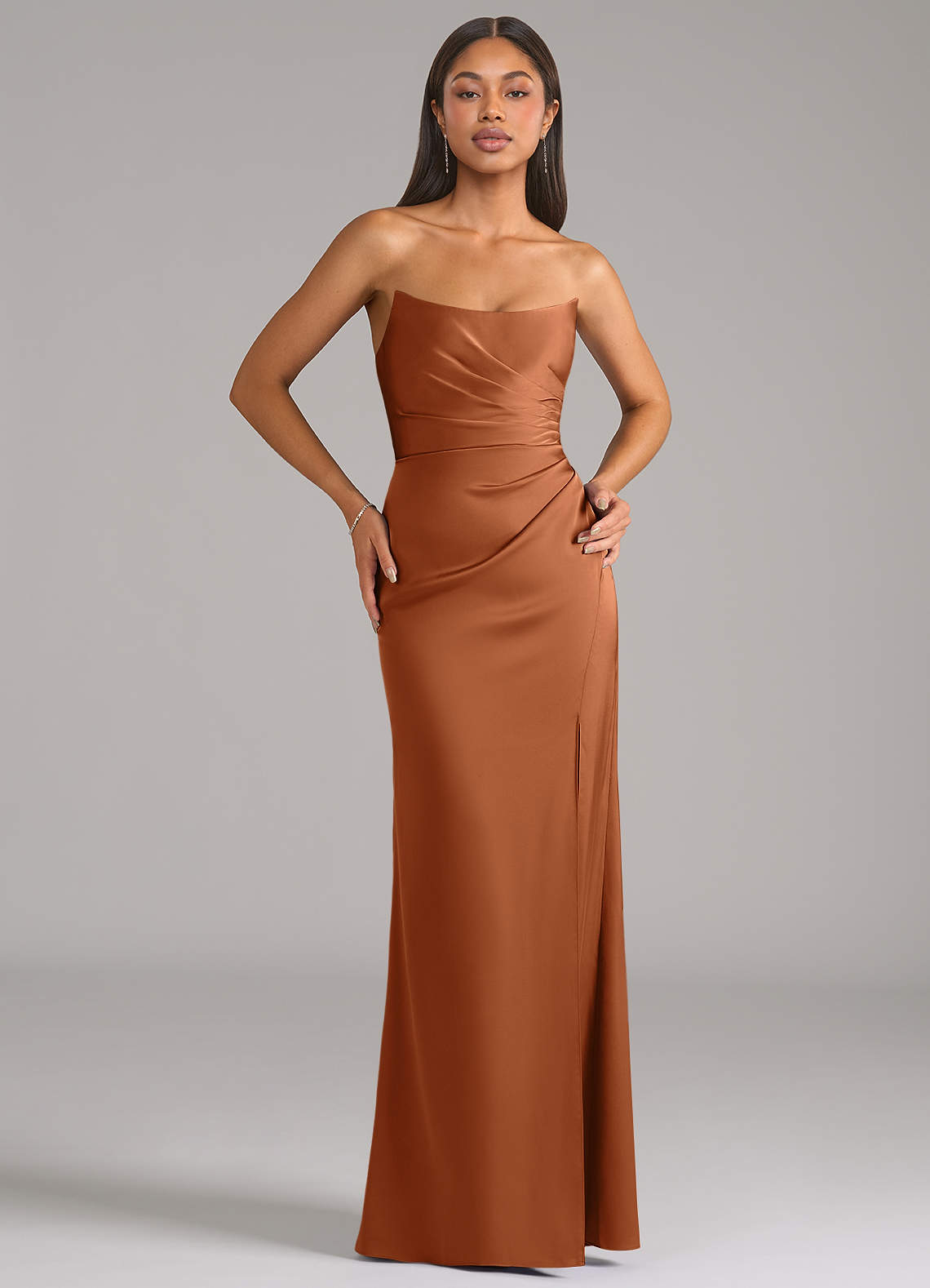 Azazie Marla Bridesmaid Dresses Copper Sheath Strapless Stretch Satin Convertible Dress image1