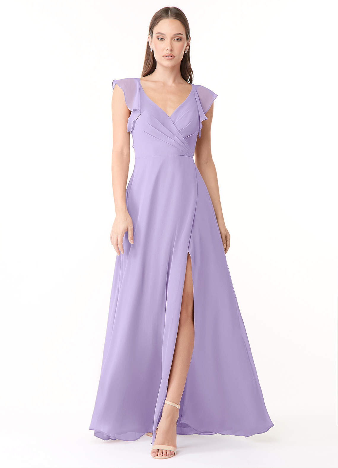Azazie Yoko Bridesmaid Dresses Lilac A-Line Ruched Chiffon Dress image1