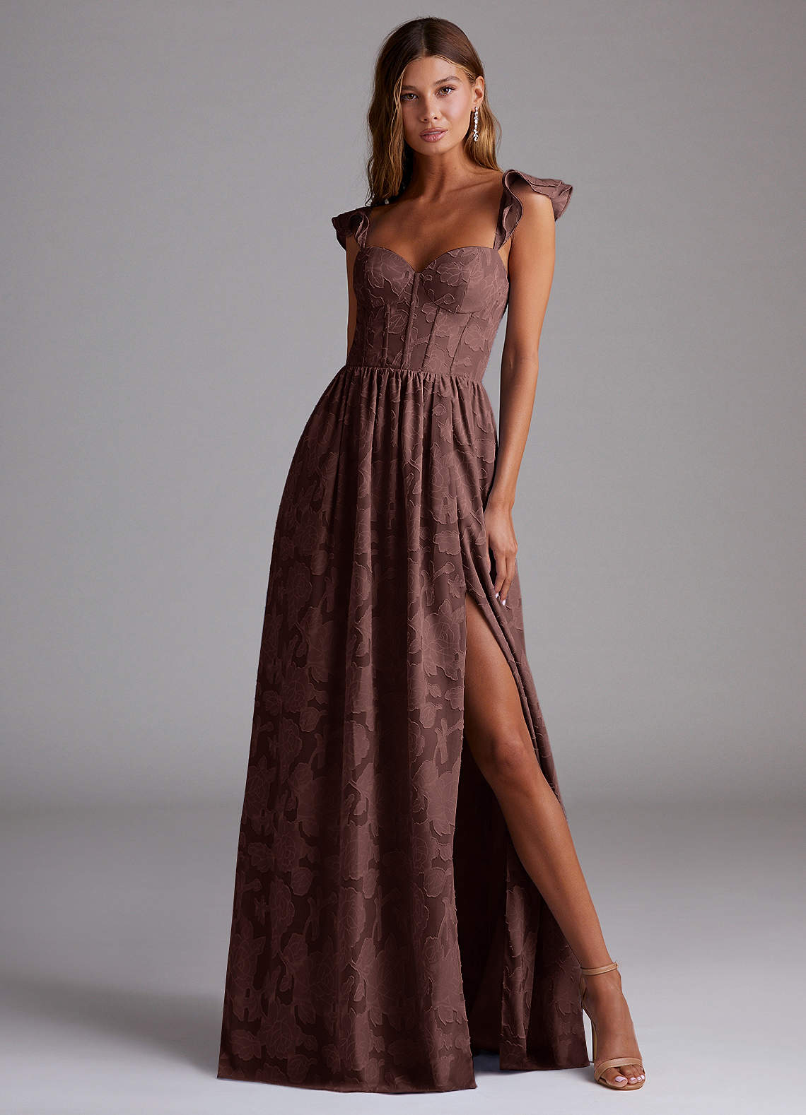 Denisse Mocha Coco Corset Maxi Dress | Azazie