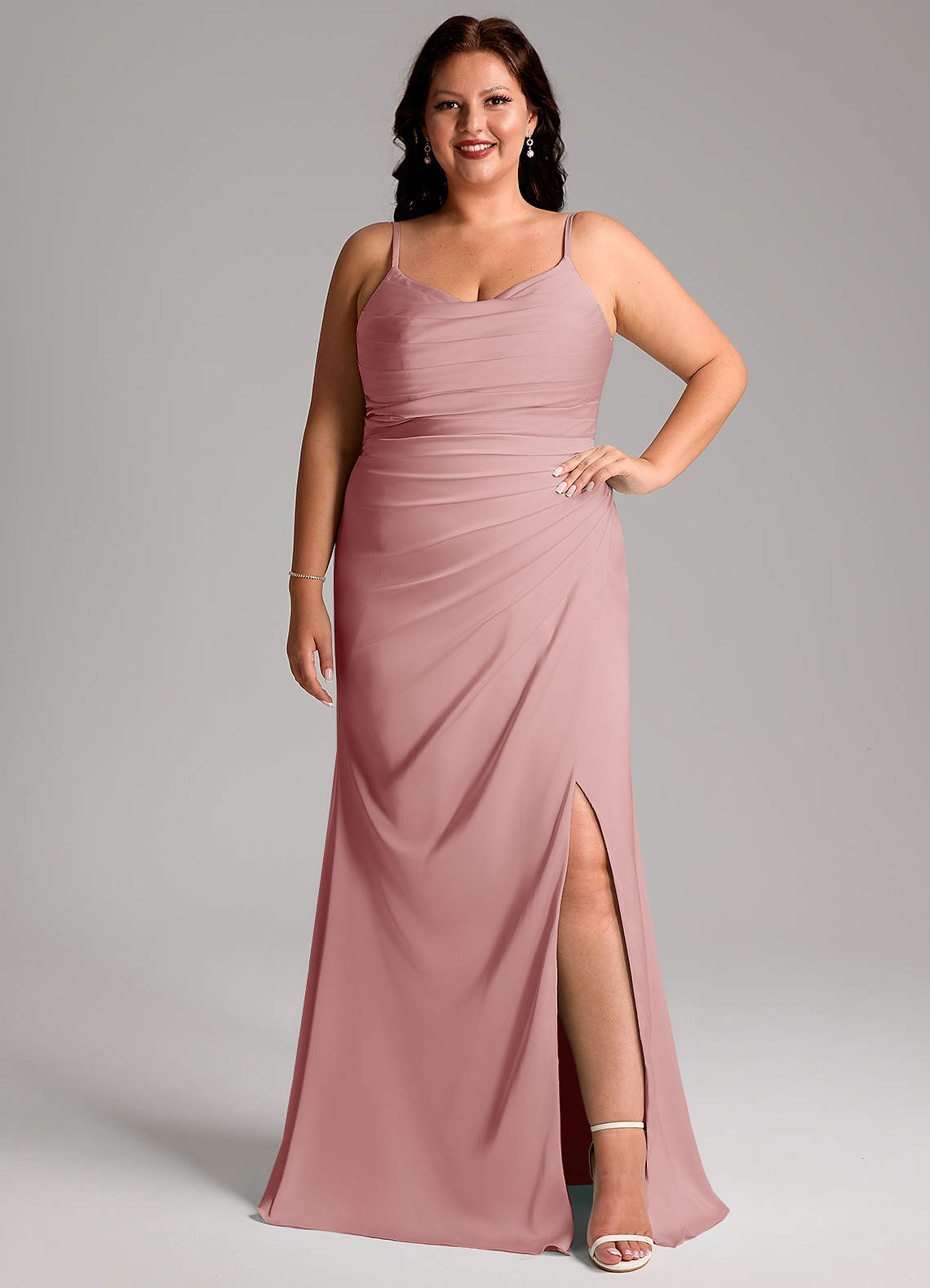 Azazie Deandra Bridesmaid Dresses Dusty Rose Mermaid Pleated Stretch Satin Dress image1