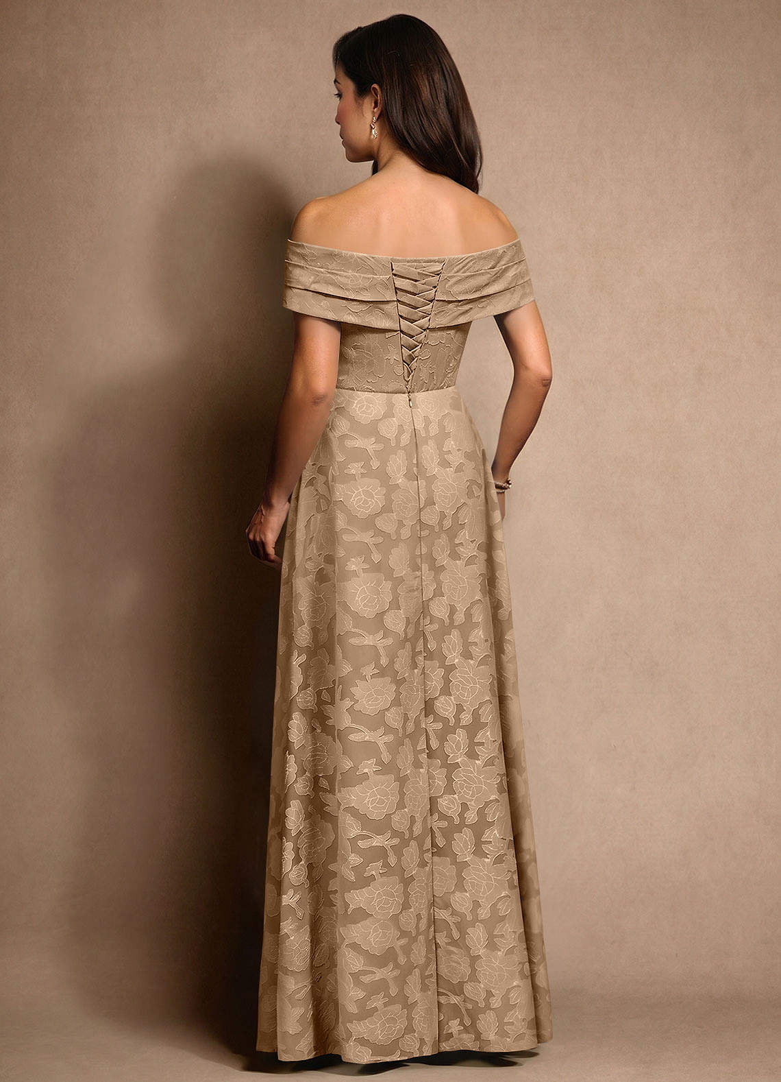 Azazie New Britain Mother of the Bride Dresses Champagne A-Line Pleated Floral Burnout Dress image2