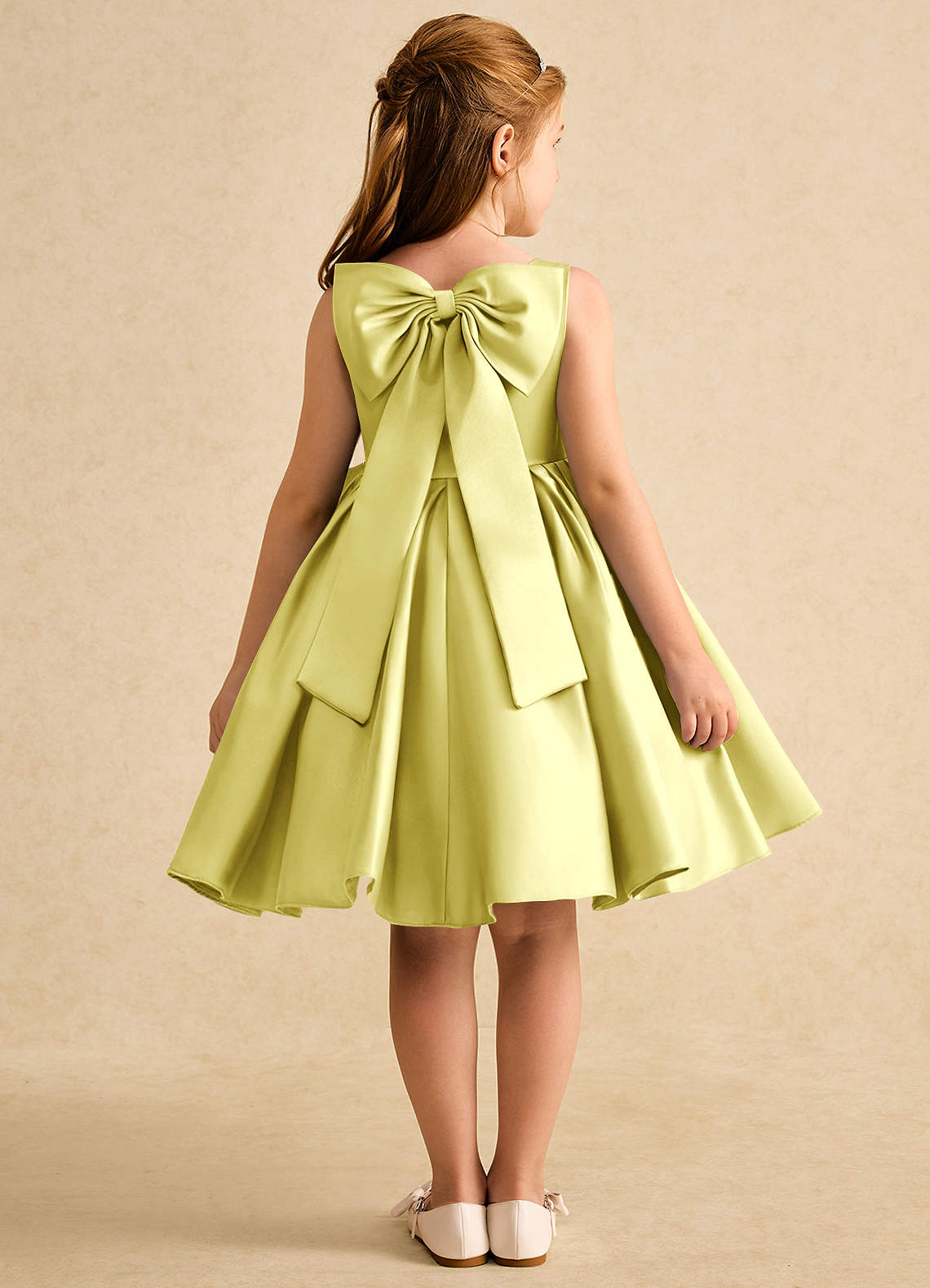 Azazie Jessie Flower Girl Dresses Lemon Sorbet A-Line Bow Matte Satin Dress image1