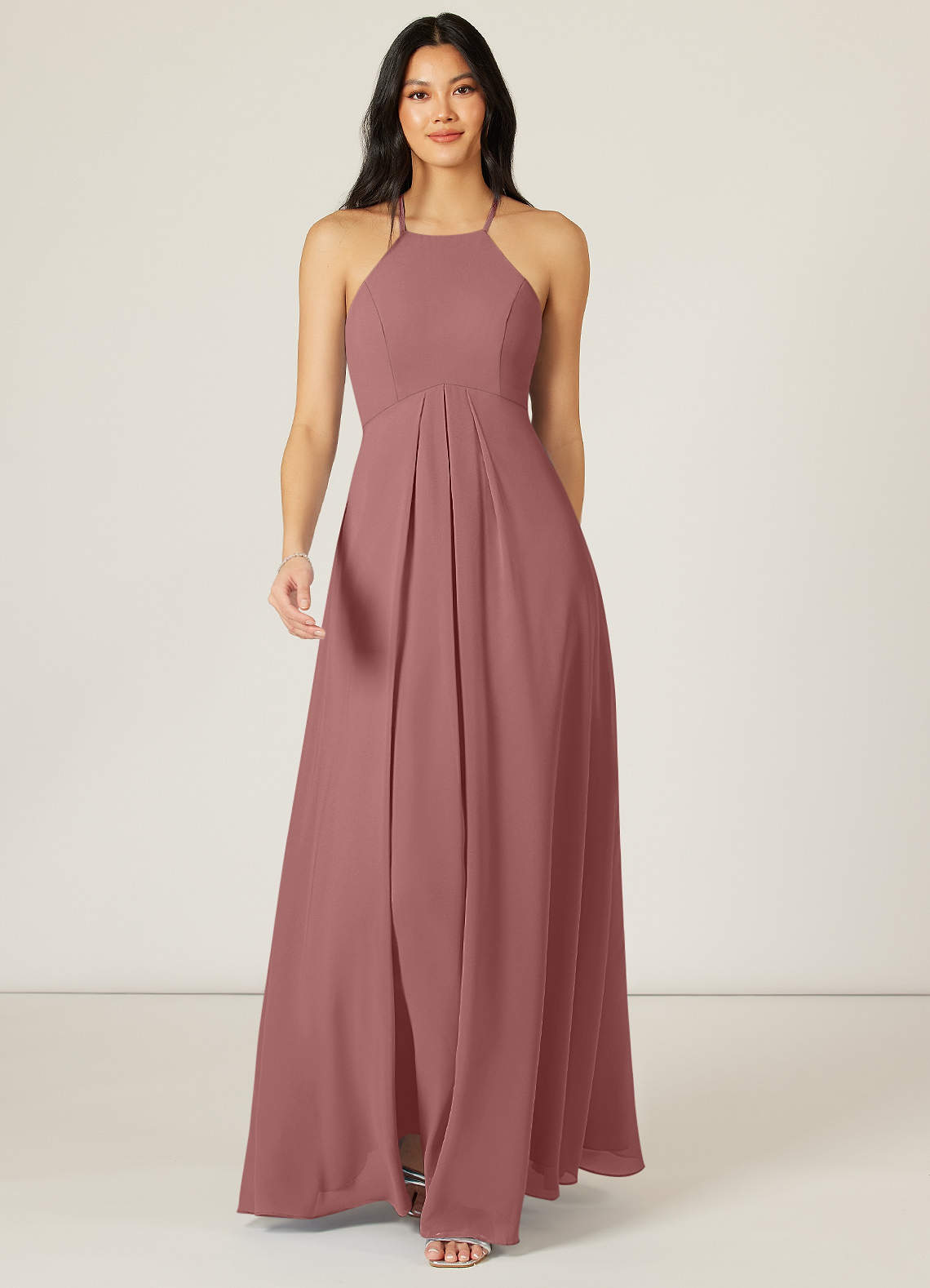 Azazie Sarah Brautjungfernkleider Empire Plissee Chiffon Kleid Wüstenrose image1