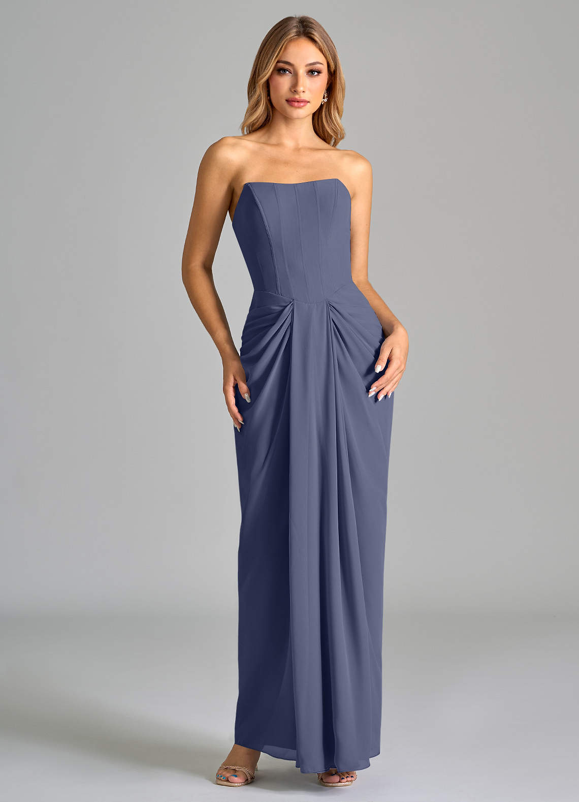 Azazie Anaïs Bridesmaid Dresses Stormy Sheath Strapless Chiffon Dress image1