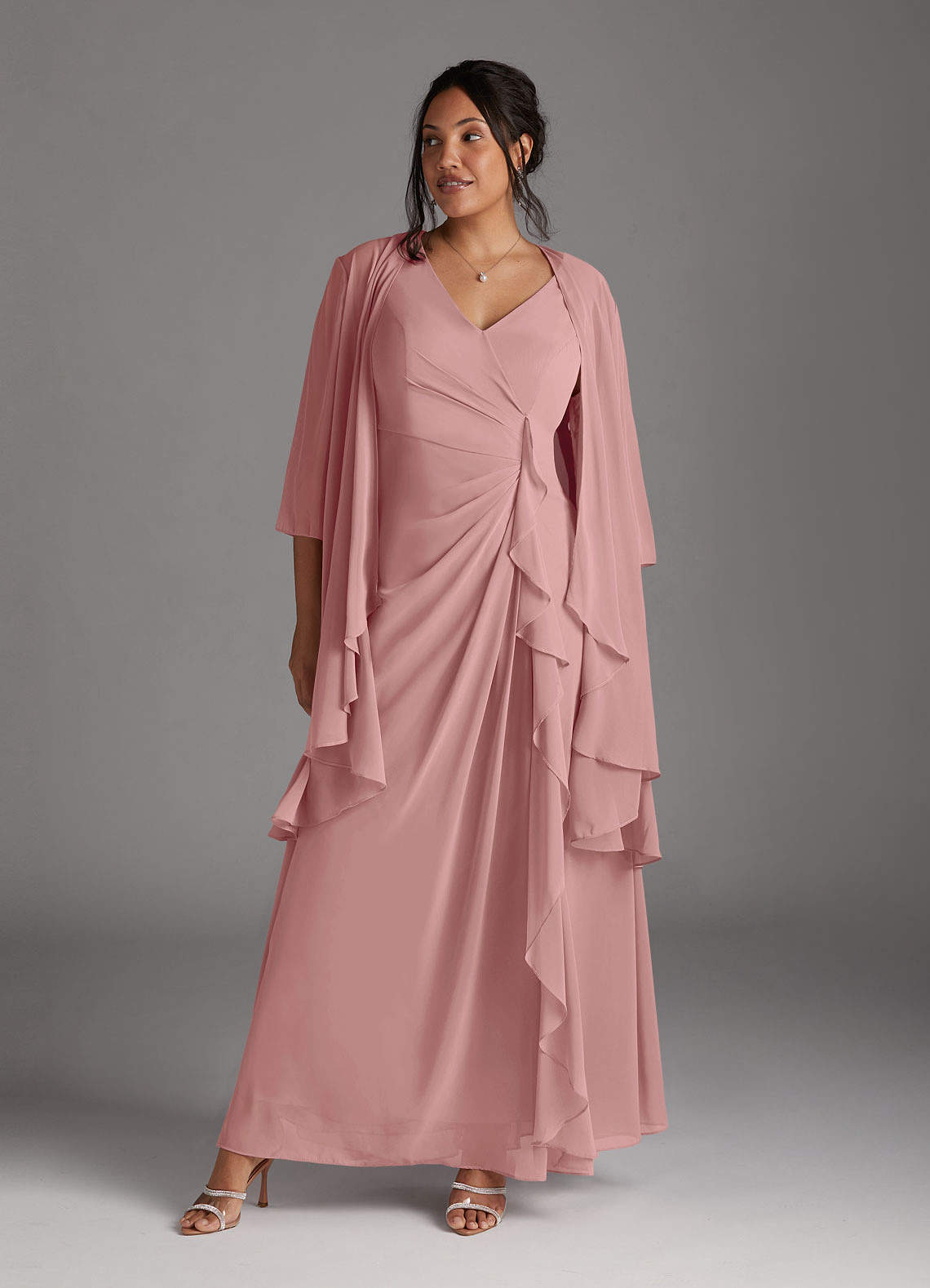Azazie Manuella Final Sale Cabernet A-Line V-Neck Pleated Chiffon Dress image1