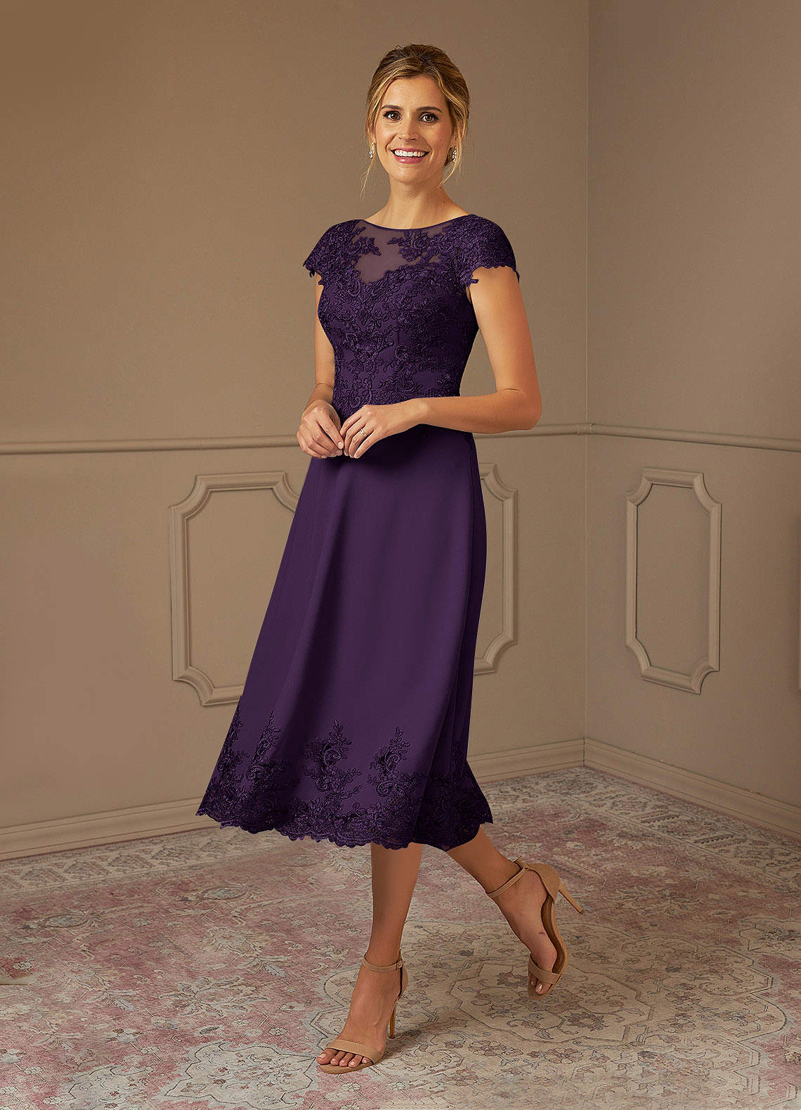Azazie Terrano Plum A-Line Scoop Lace Dress | Azazie