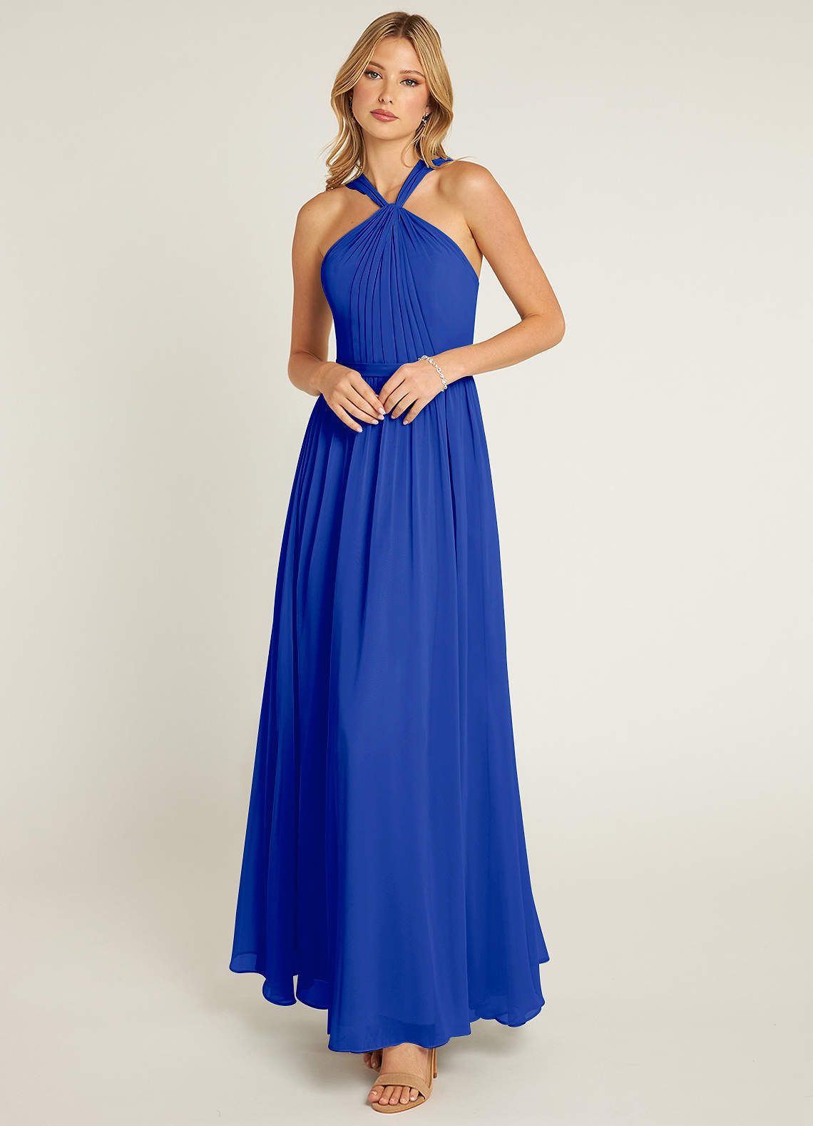 Azazie Jacey Abiti da Damigella Abito A-Line in Chiffon Plissettato Blu Reale image1