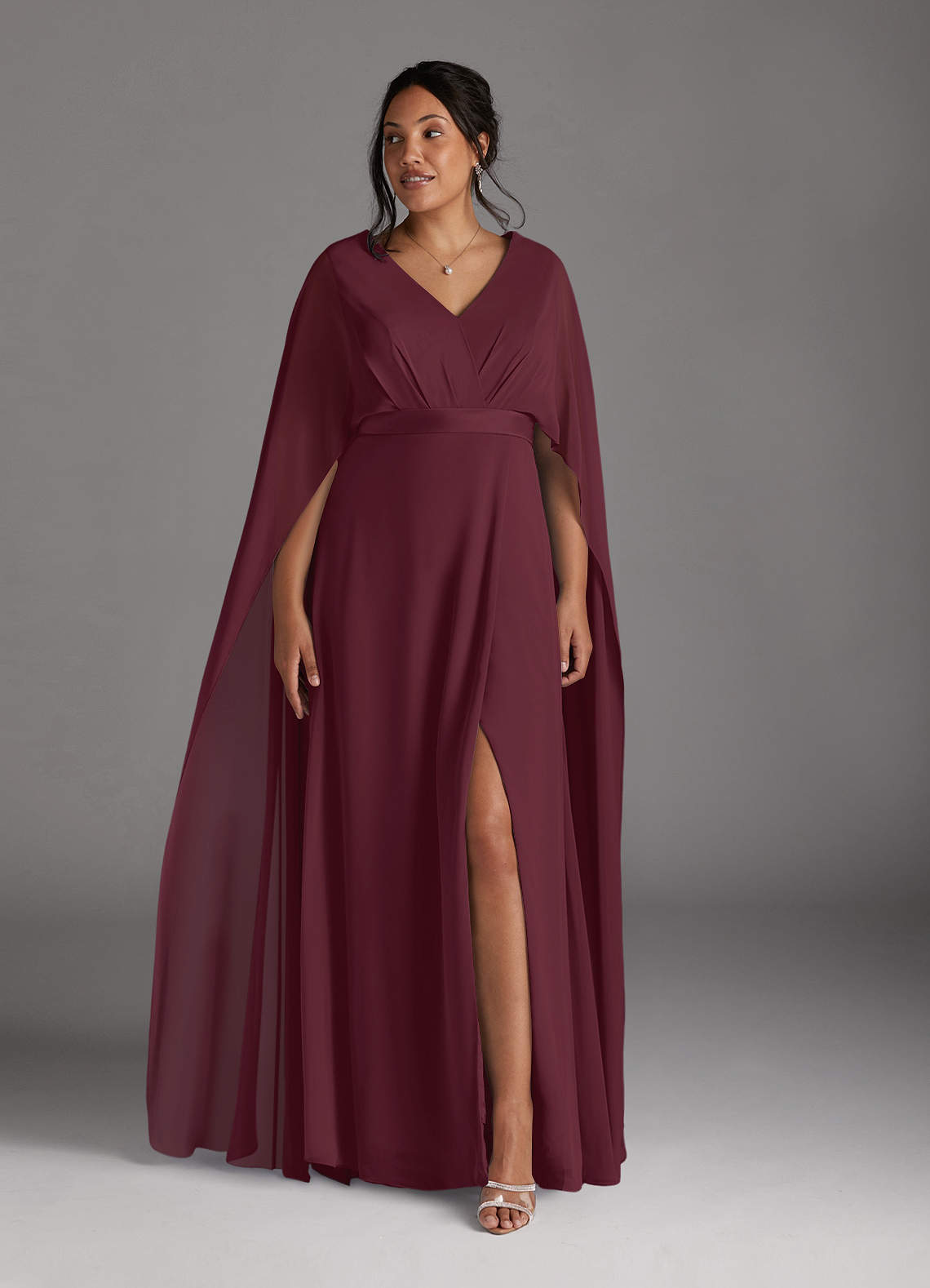 Azazie Isa Mother of the Bride Dresses Cabernet A-Line V-Neck Pleated Chiffon Dress image2