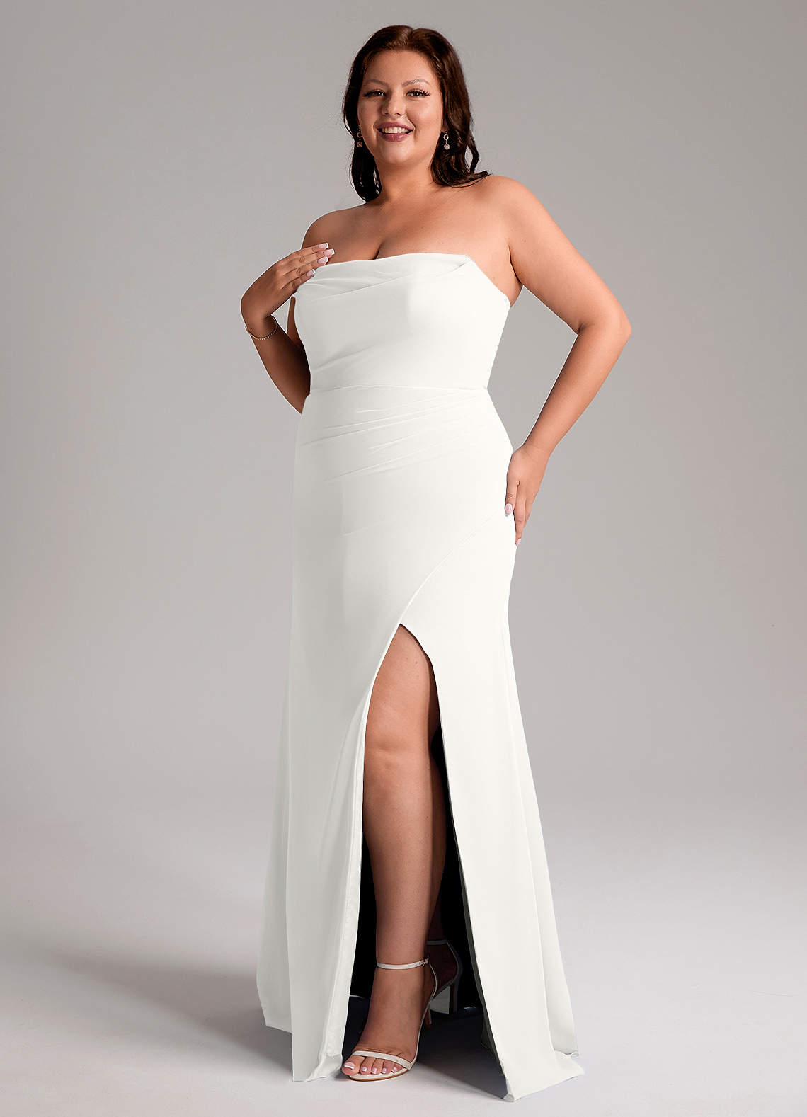 Azazie Leonis Bridesmaid Dresses White Sheath Strapless Chiffon Convertible Dress image12